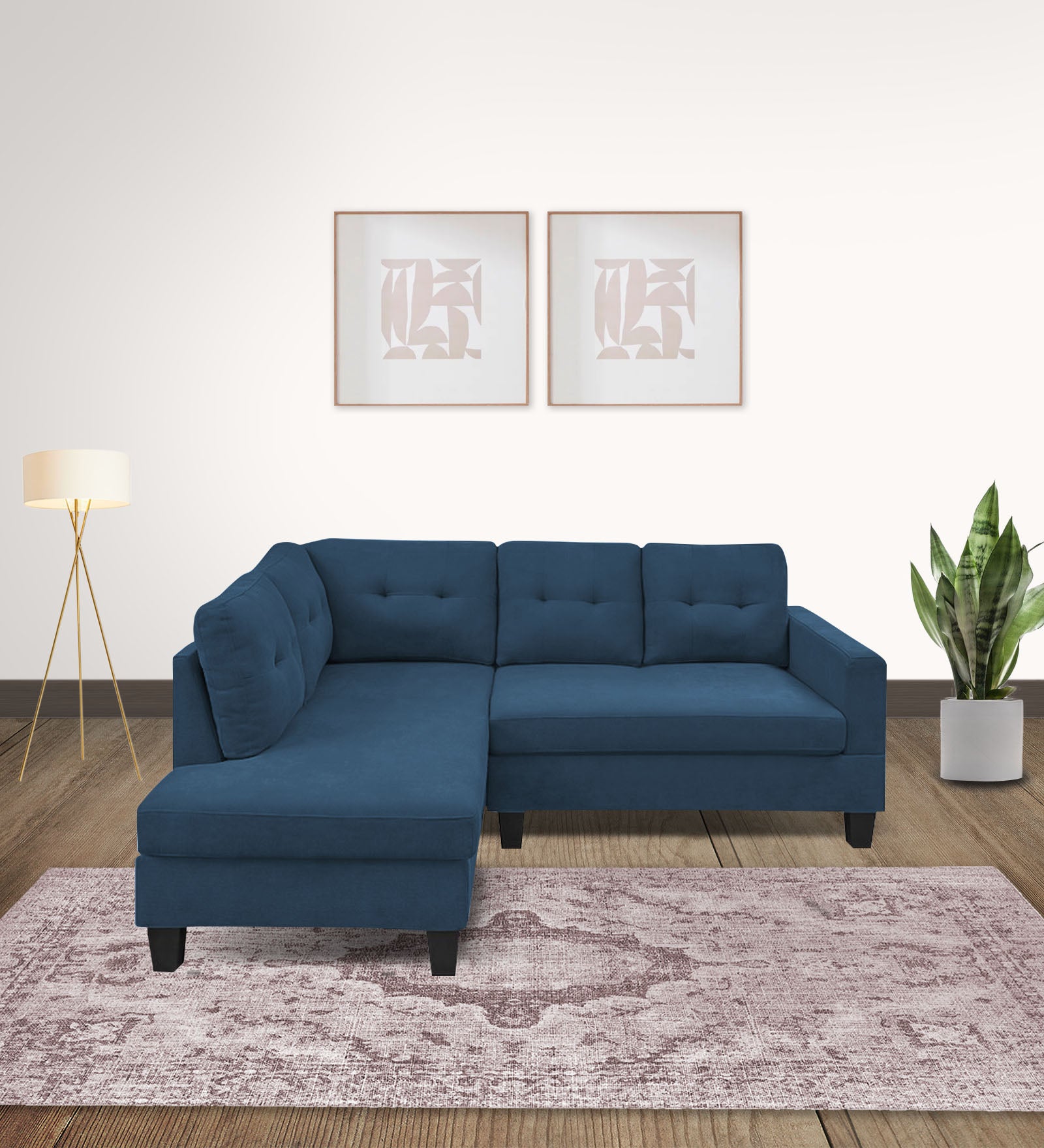 Thomas Fabric RHS Sectional Sofa (2+Lounger) in Light Blue Colour