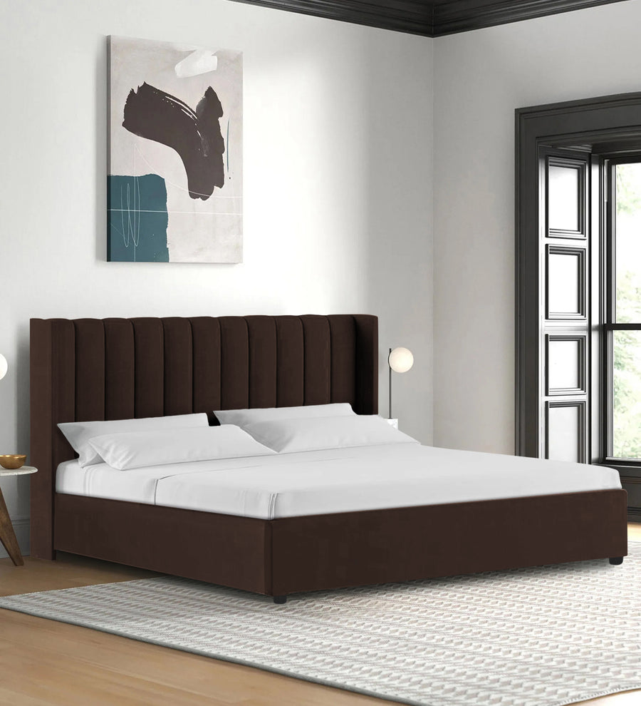 Colina  Upholstered Fabric Queen Size Bed - Coffee Brown (Box Storage) by Febonic Living
