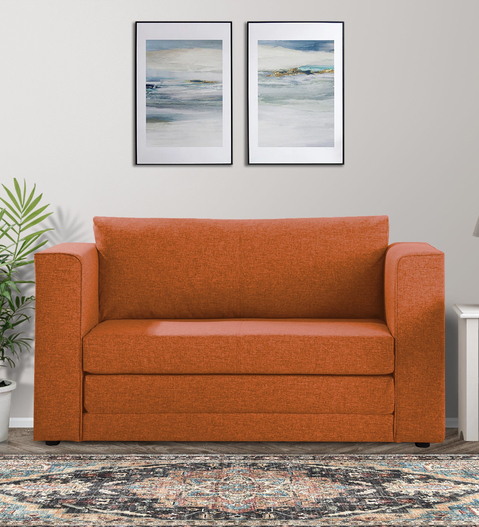 Kenia Fabric 2 Seater Convertible Sofa Cum Bed in Vivid Orange Colour