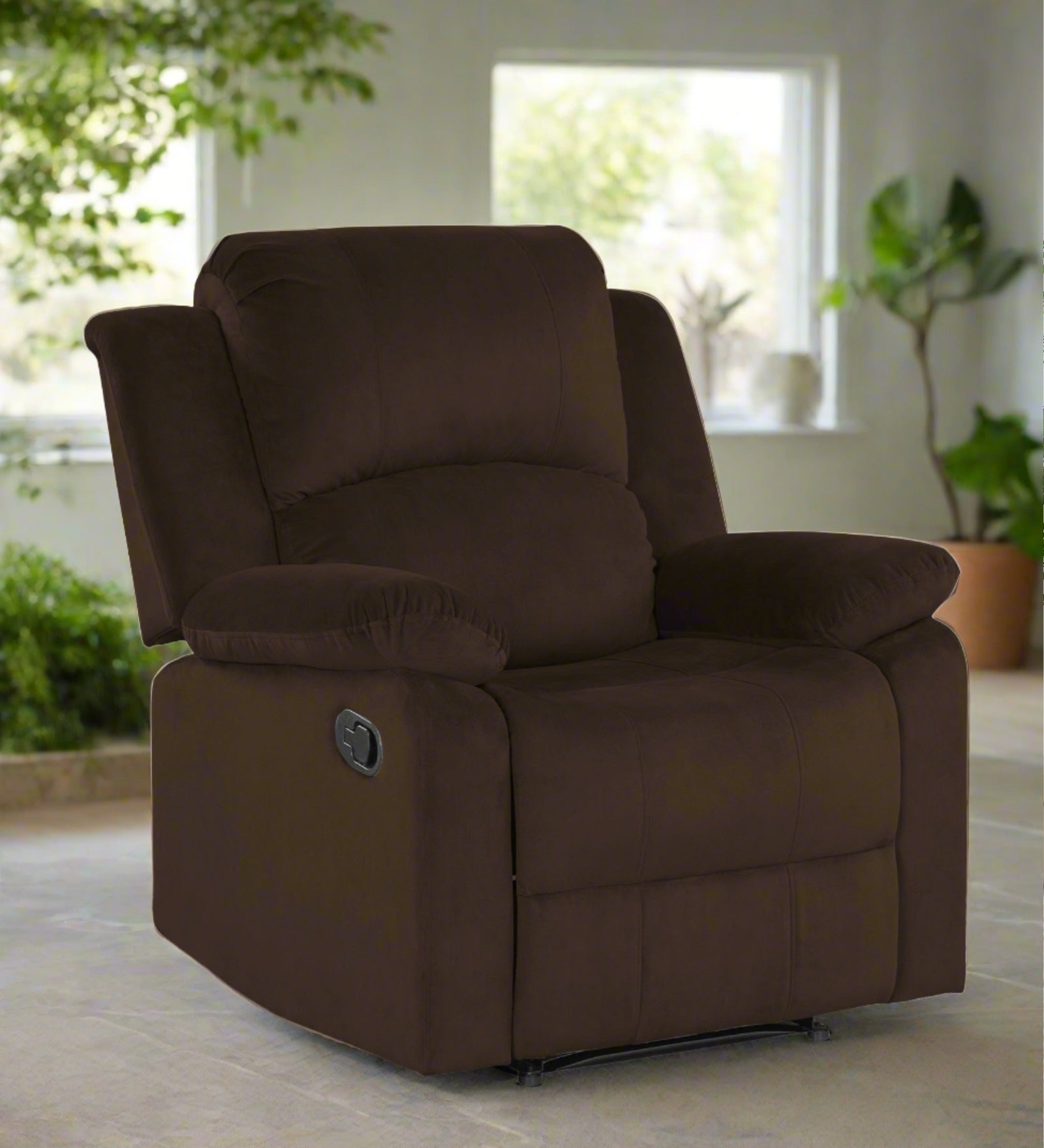 Henry Velvet Manual 1 Seater Recliner In Cholocate Brown Colour