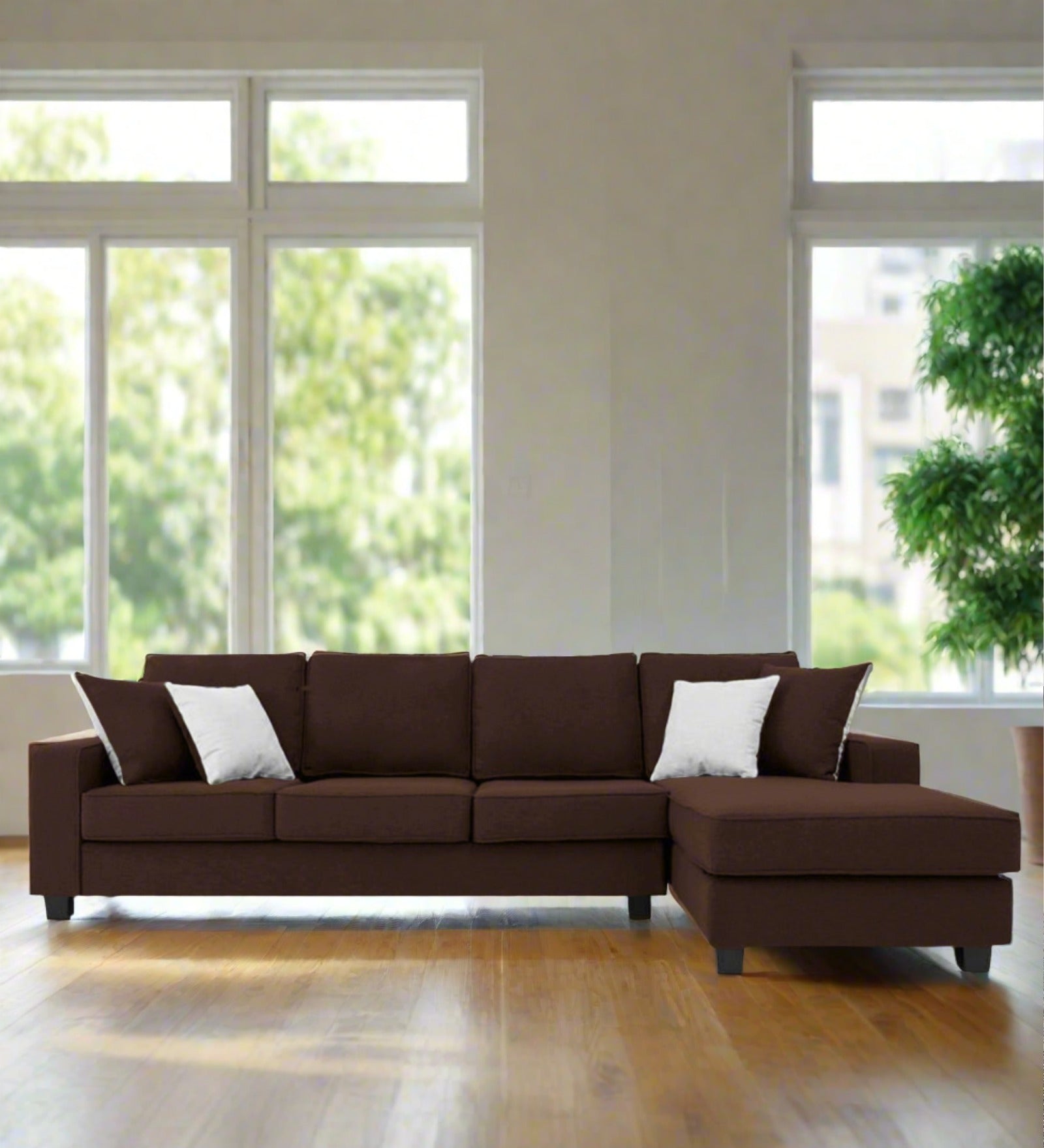 Ladybug Fabric LHS Sectional Sofa (3+Lounger) In Coffee Brown Colour