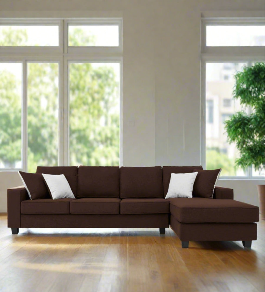 Ladybug  LHS  (3+Lounger) Fabric Sectional Sofa - Coffee Brown by Febonic Living