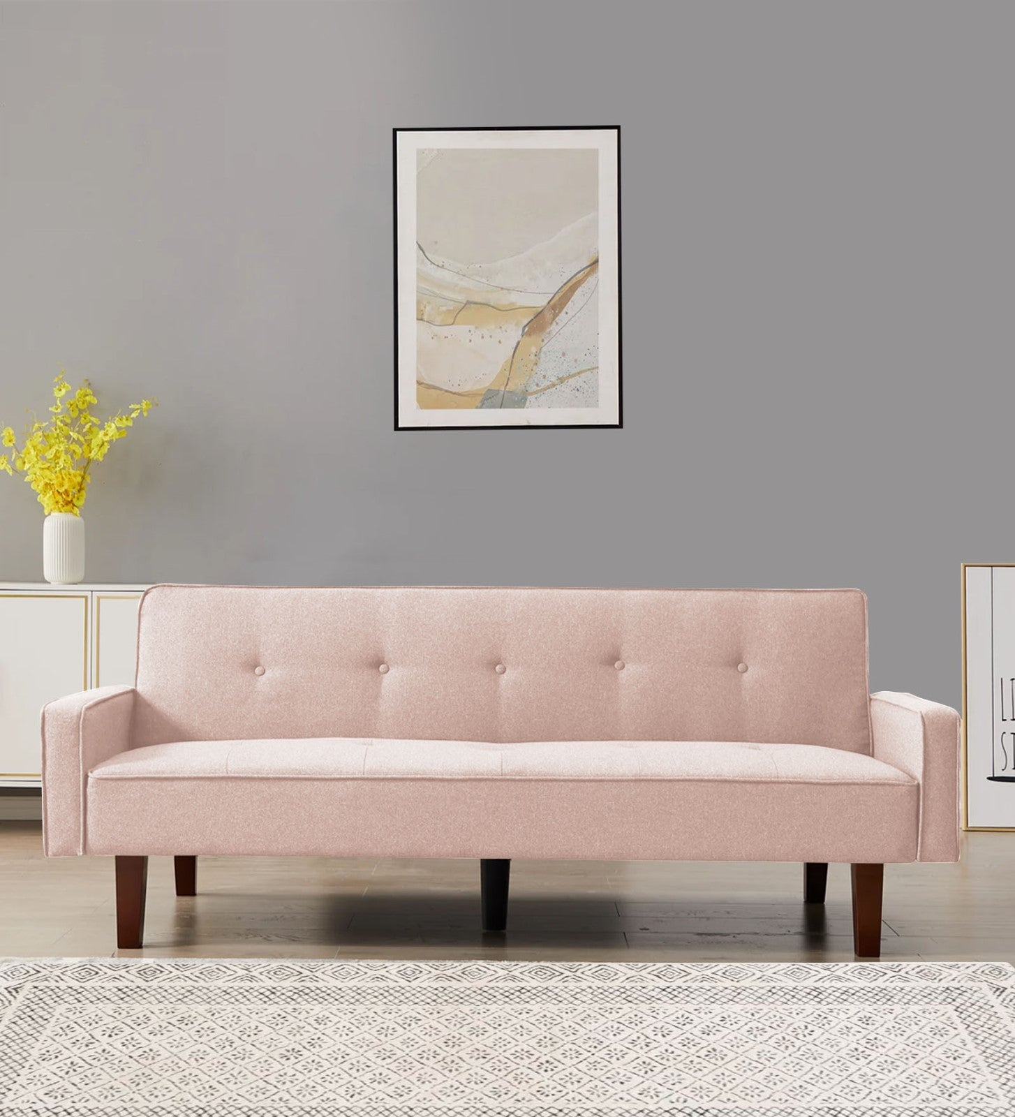 Nebia Fabric 3 Seater Convertable Sofa Cum Bed in Woom Beige Colour