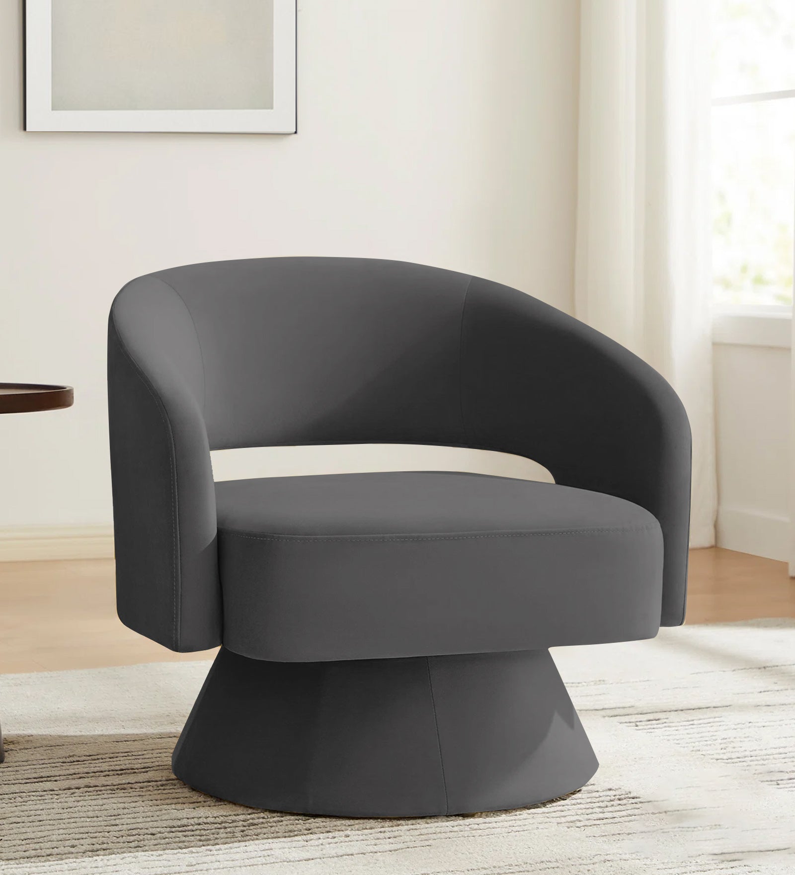Pendra Velvet Swivel Chair in Davy Grey Colour