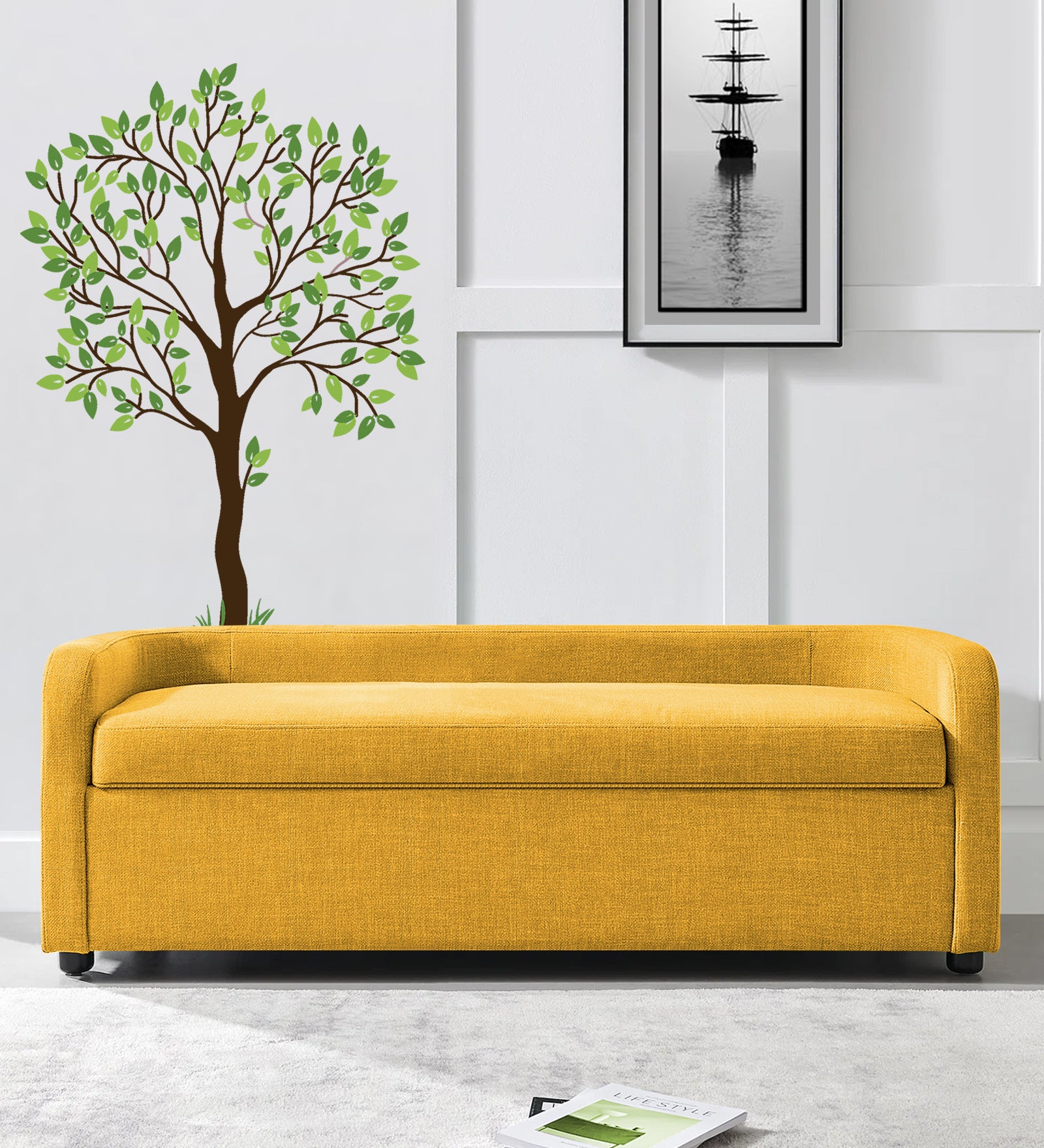 Cooper Fabric Storage Bench In Bold Yellow Colour