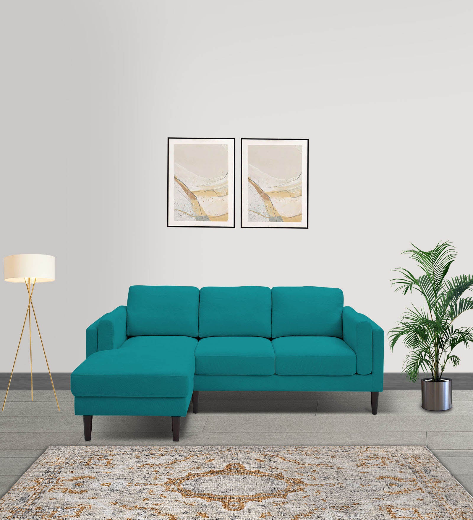 Creata Fabric RHS Sectional Sofa (2+Lounger) in Sea Green Colour by Febonic