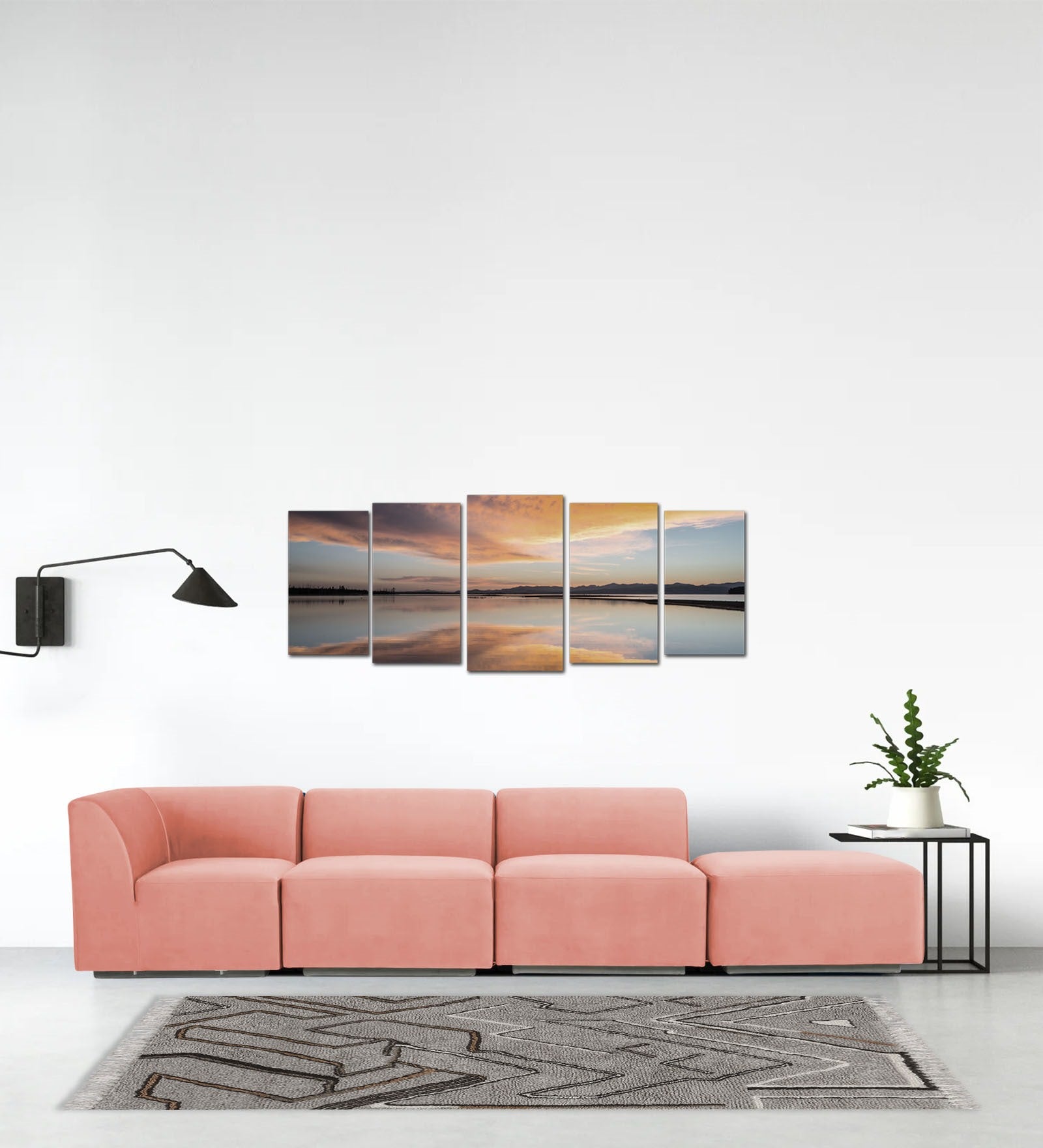 Bufa Velvet RHS Sectional Sofa In Blush Pink Colour With Ottoman