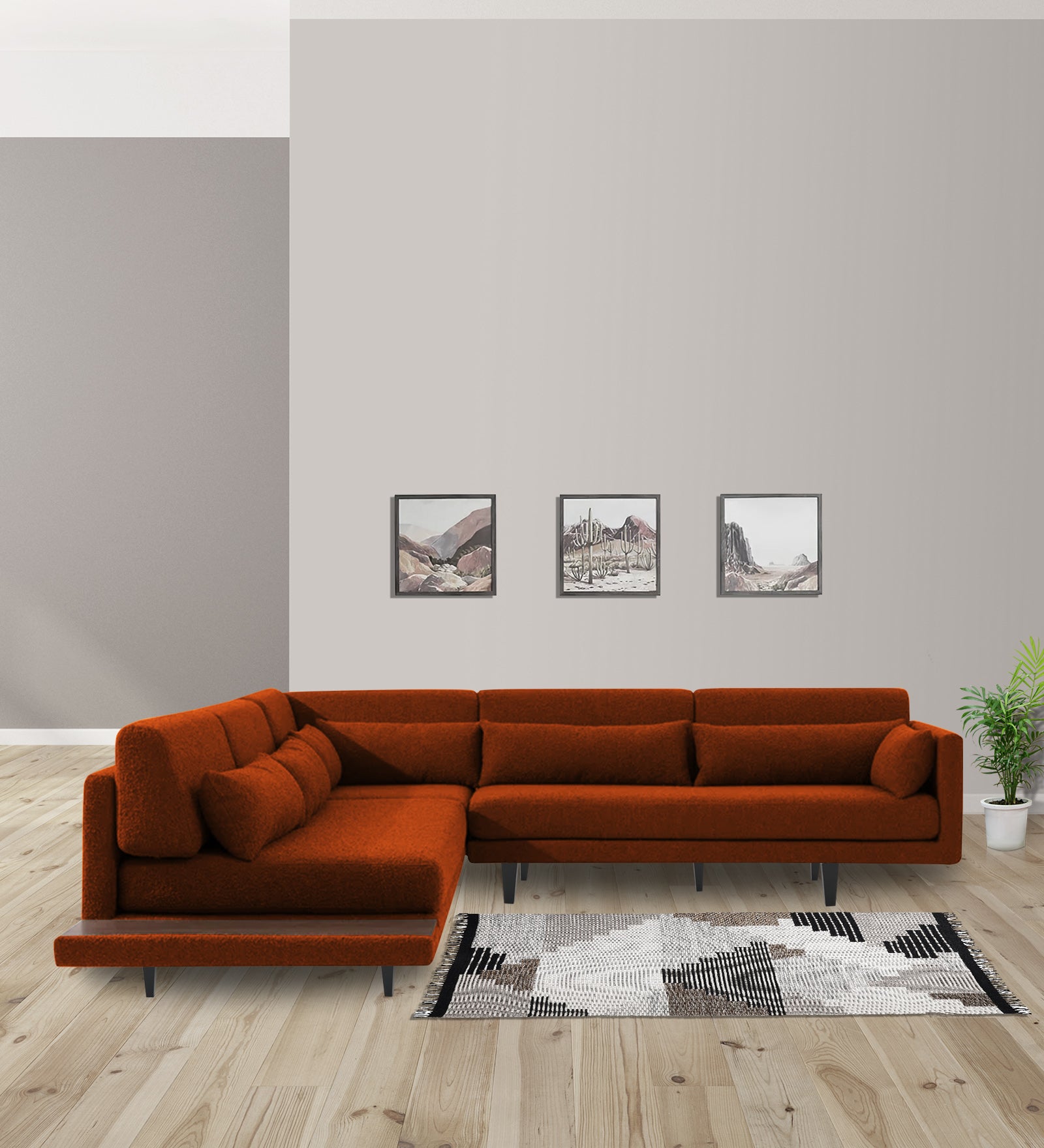 Malta Fabric 6 Seater RHS Sectional Sofa In Burnt Orange Colour