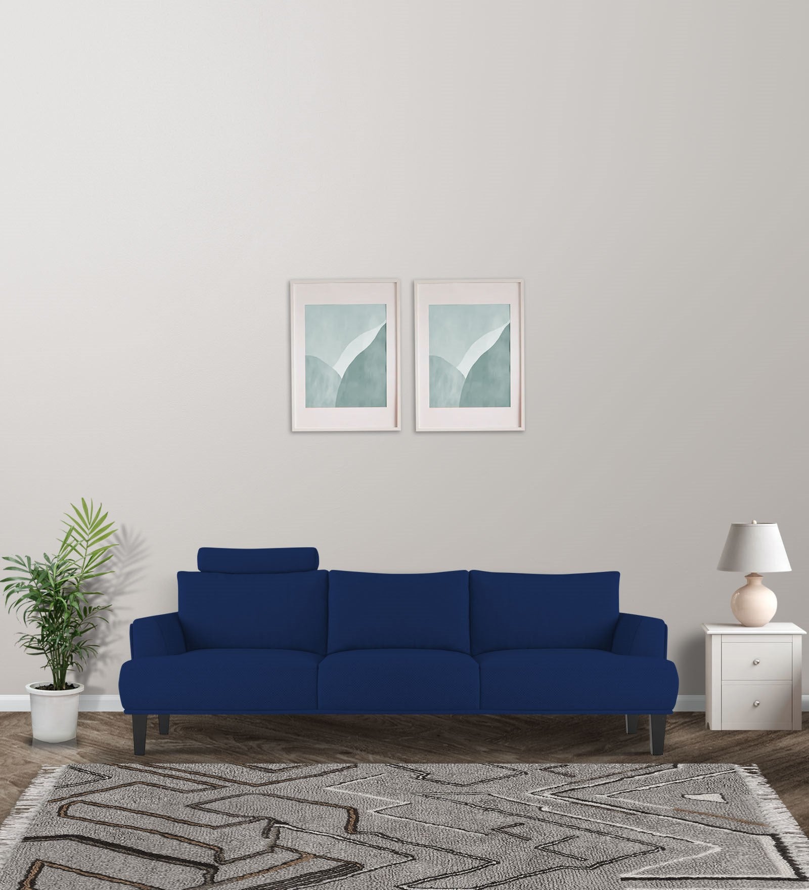 Como Fabric 3 Seater Sofa in Royal Blue Colour