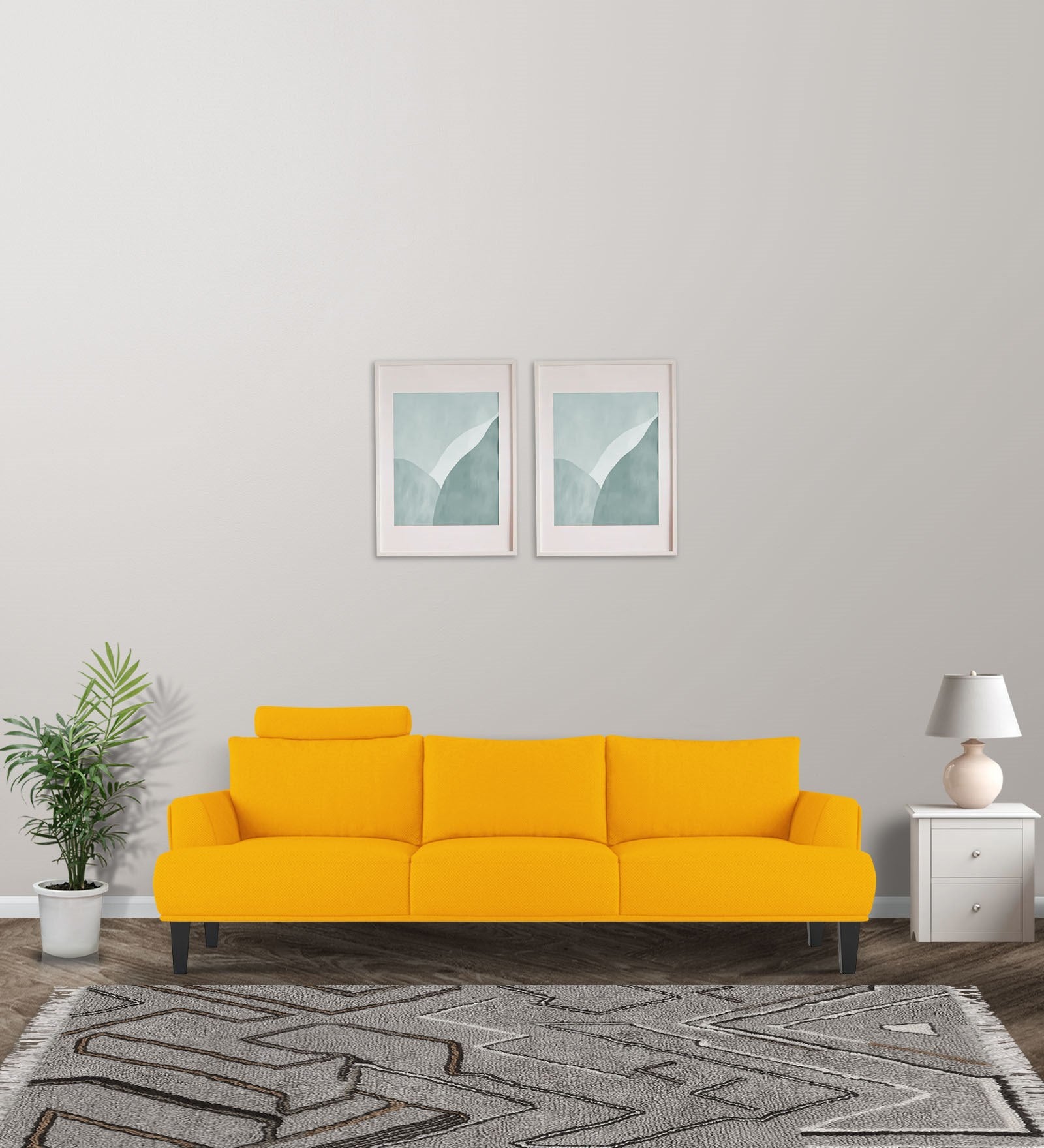 Como Fabric 3 Seater Sofa in Bold Yellow Colour