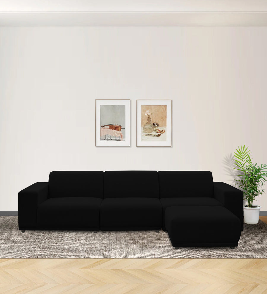 Adam  RHS  (3+Ottoman Lounger) Fabric Sectional Sofa - Zed Black by Febonic Living