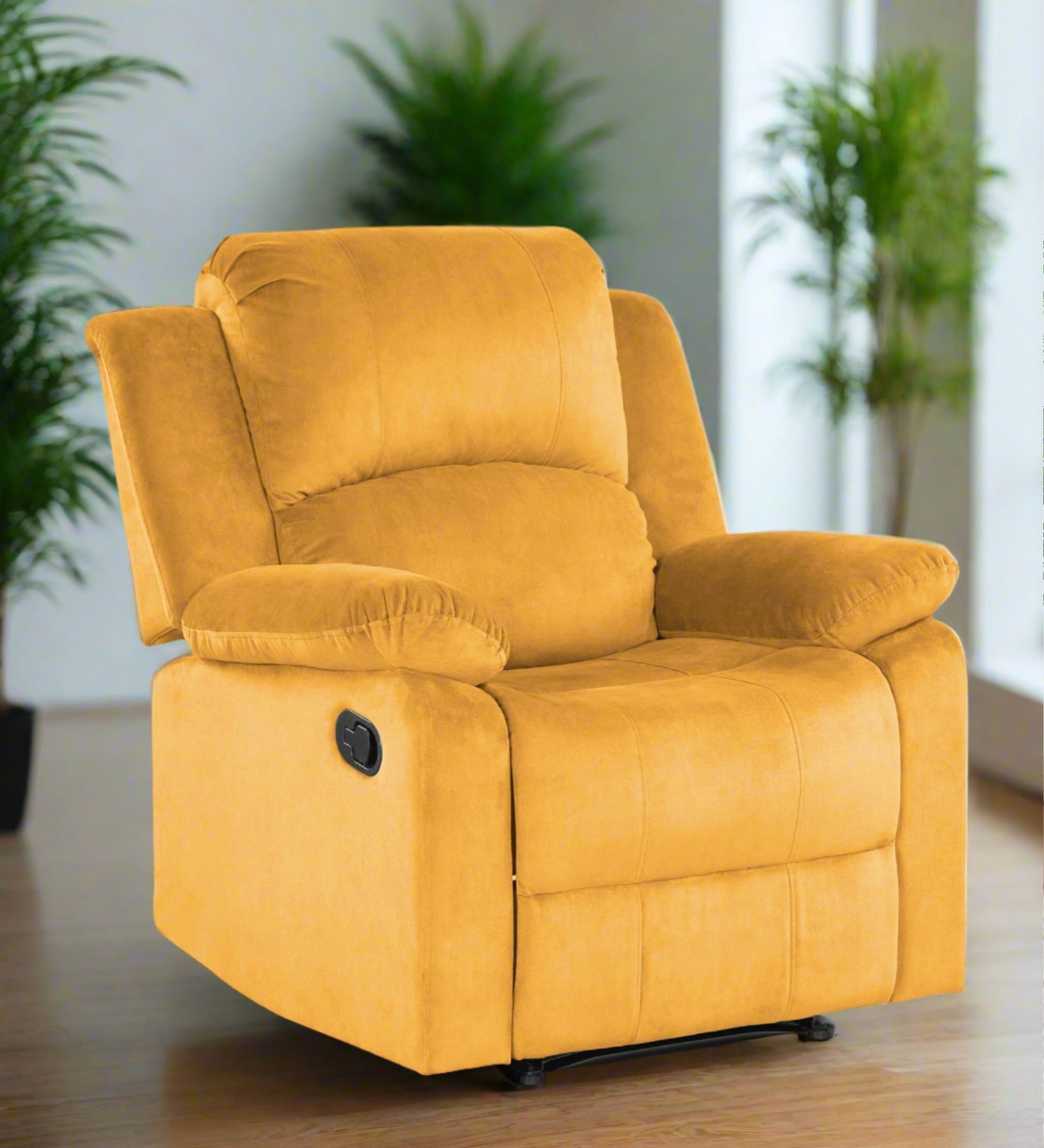 Henry Velvet Manual 1 Seater Recliner In Turmeric Yellow Colour