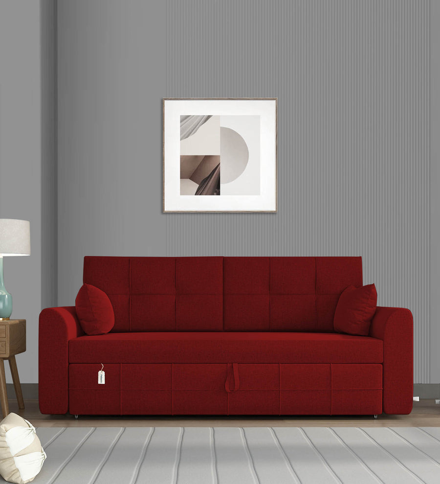 Ines  3 Seater Pull Out  Cum Bed Fabric Sofa - Blood Maroon by Febonic Living