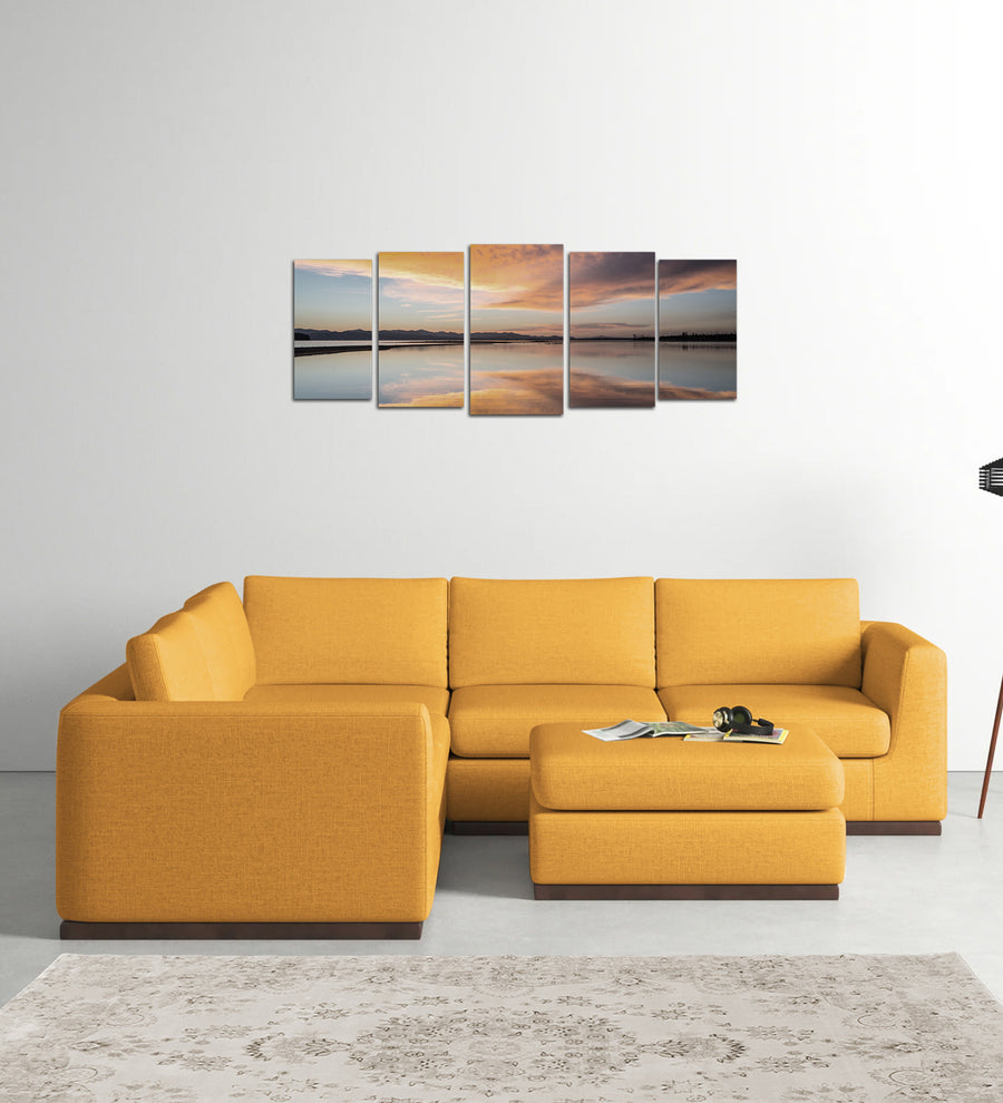Freedom  6 Seater LHS Corner Sofa Velvet Ottoman - Turmeric Yellow by Febonic Living