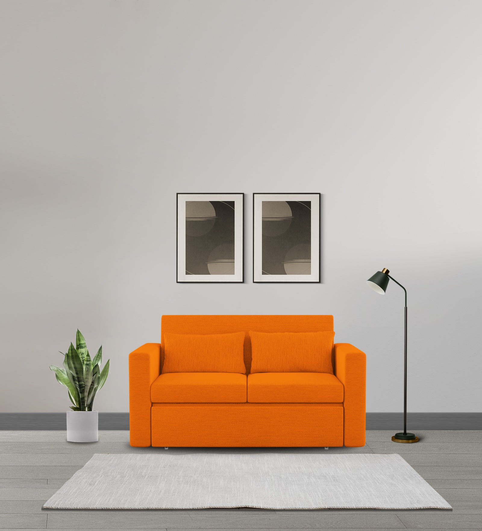 River Fabric 2 Seater Pull Out Sofa Cum Bed In Vivid Orange Colour