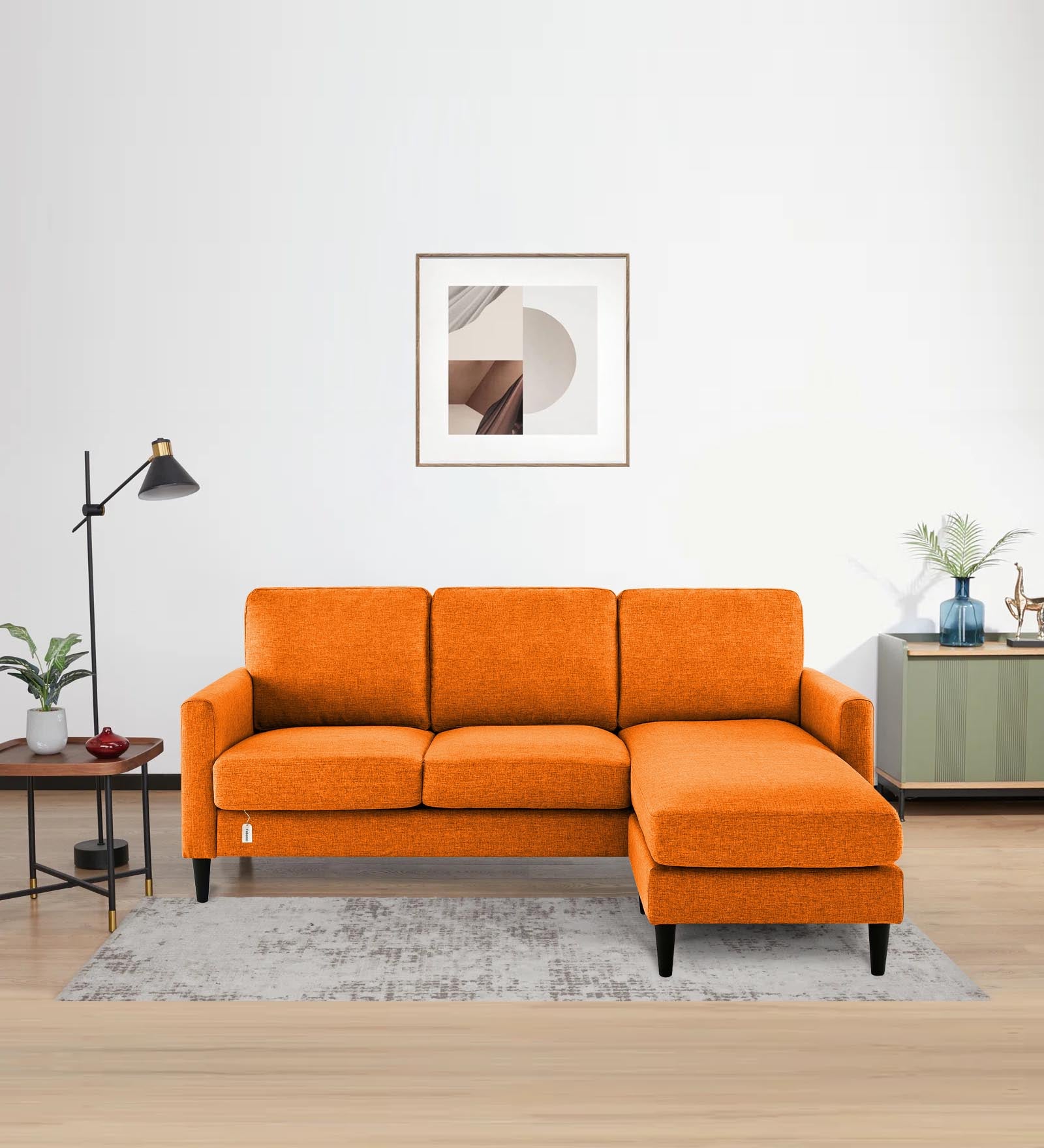 Pora Fabric LHS Sectional Sofa (2+Lounger) in Vivid Orange Colour