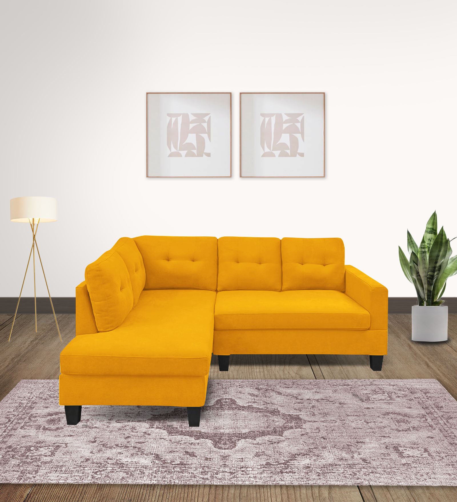 Thomas Fabric RHS Sectional Sofa (2+Lounger) in Bold Yellow Colour