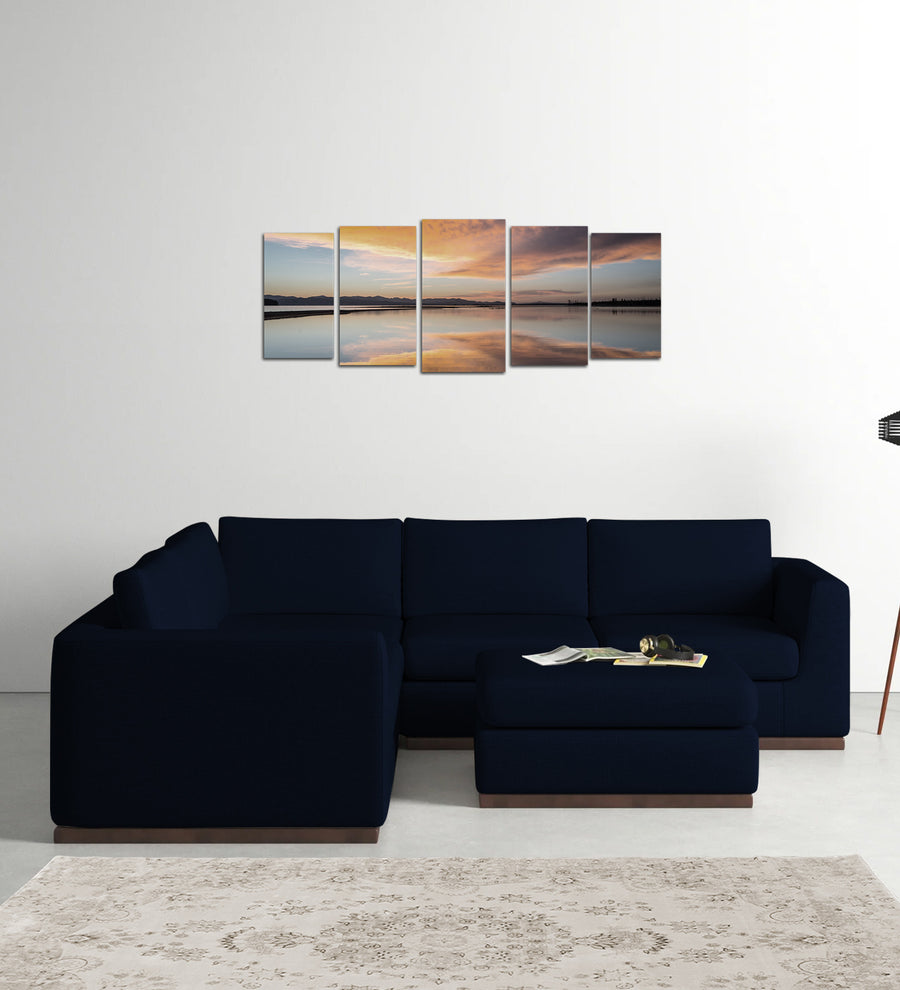 Freedom  6 Seater LHS Corner Sofa Velvet Ottoman - Dark Blue by Febonic Living