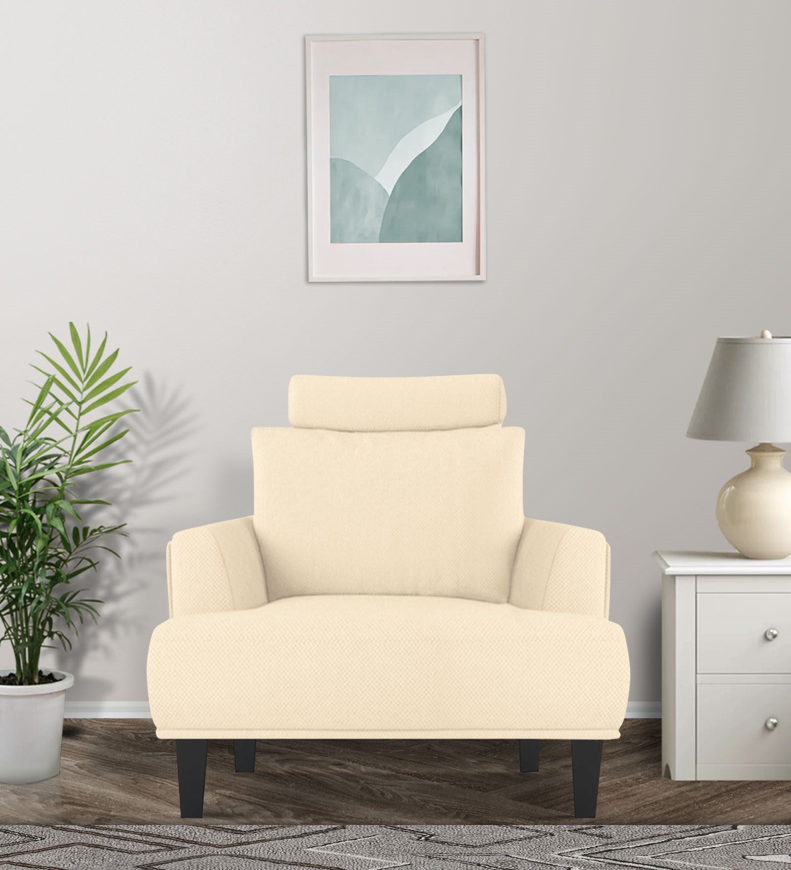 Como Fabric 1 Seater Sofa in Ivory Beige Colour