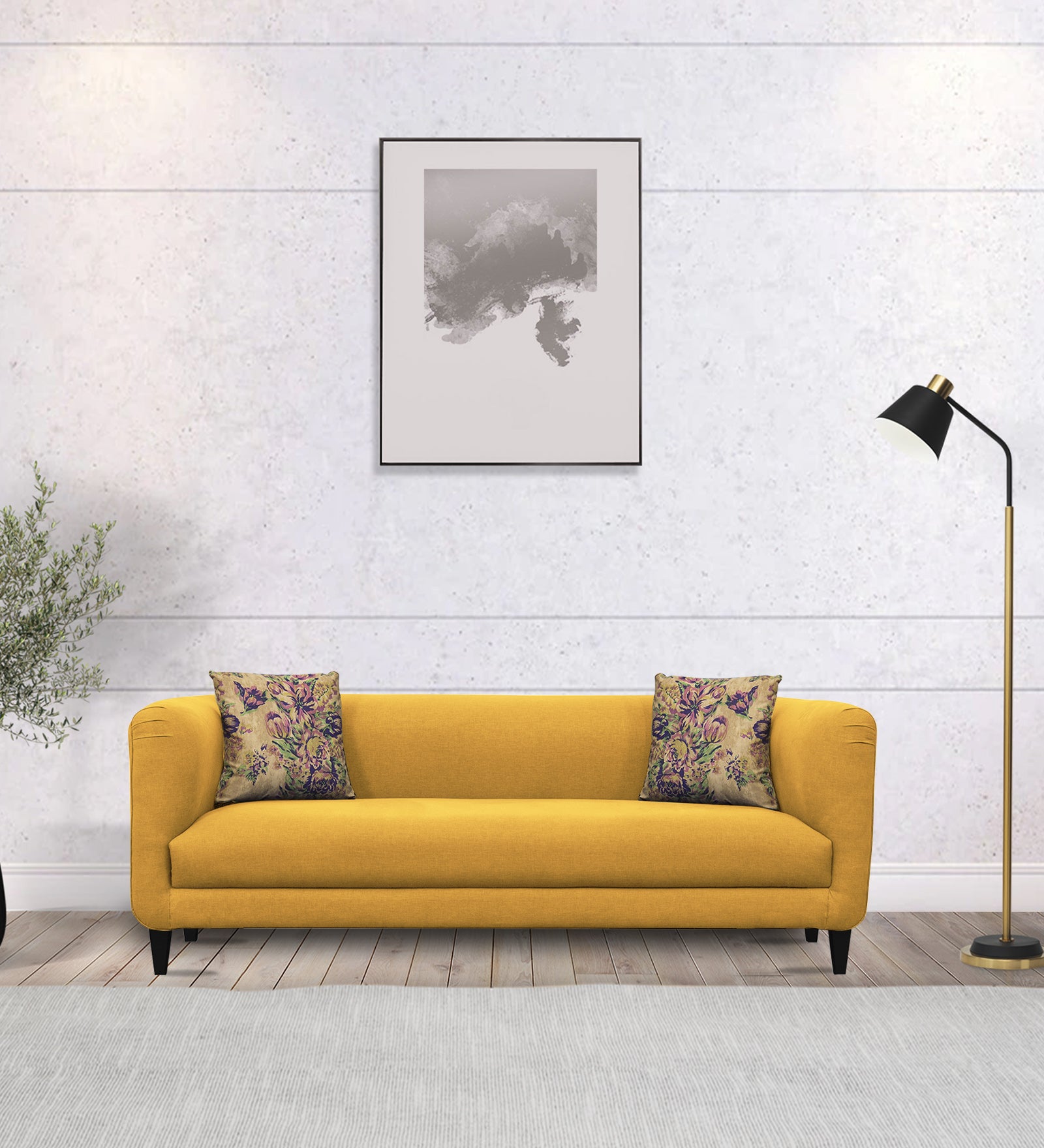 Niki Fabric 3 Seater Sofa in Bold Yellow Colour