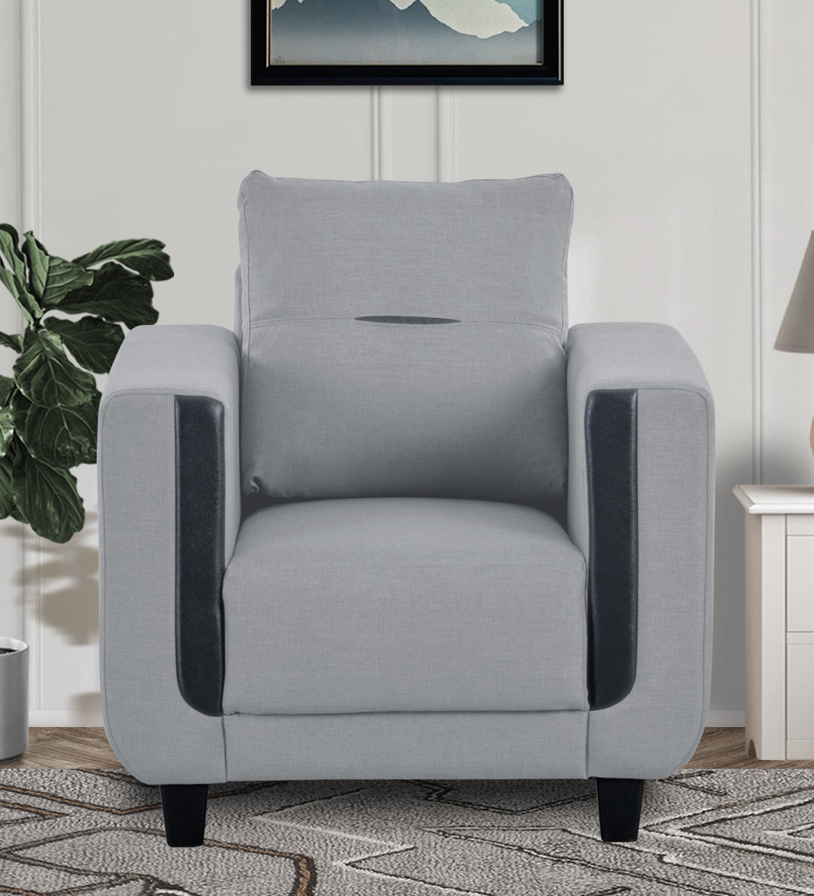 Perry Fabric 1 Seater Sofa in Coin Grey Colour