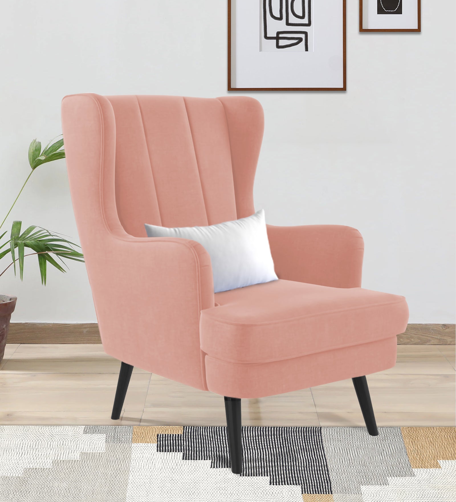 Niya Velvet 1 Seater Wing Chair in Blush Pink Colour