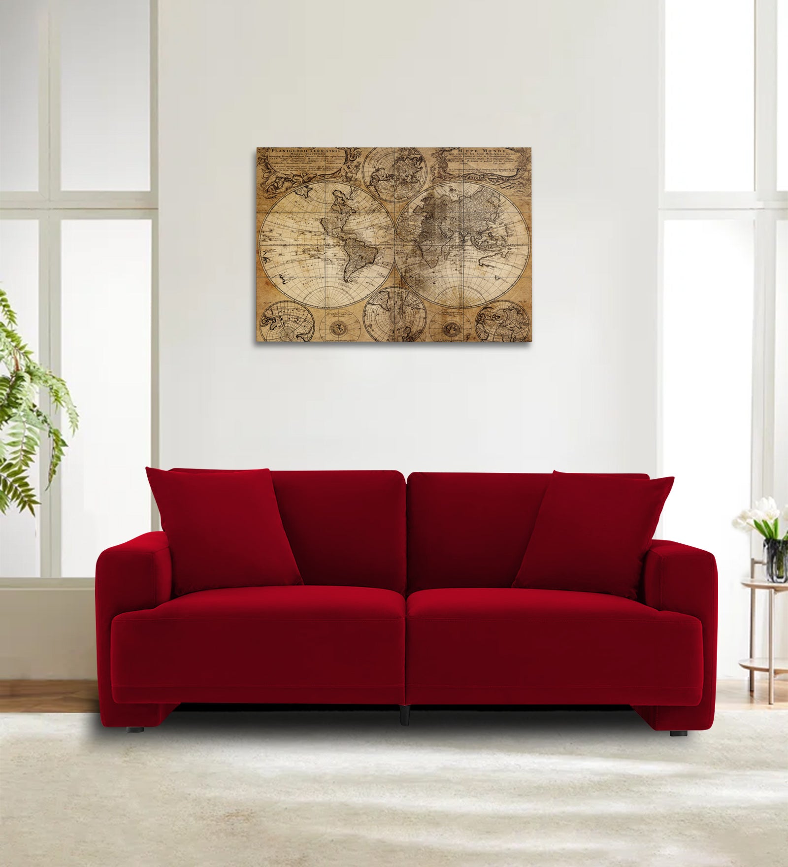Kosta Velvet 2 Seater Sofa in cherry red Colour