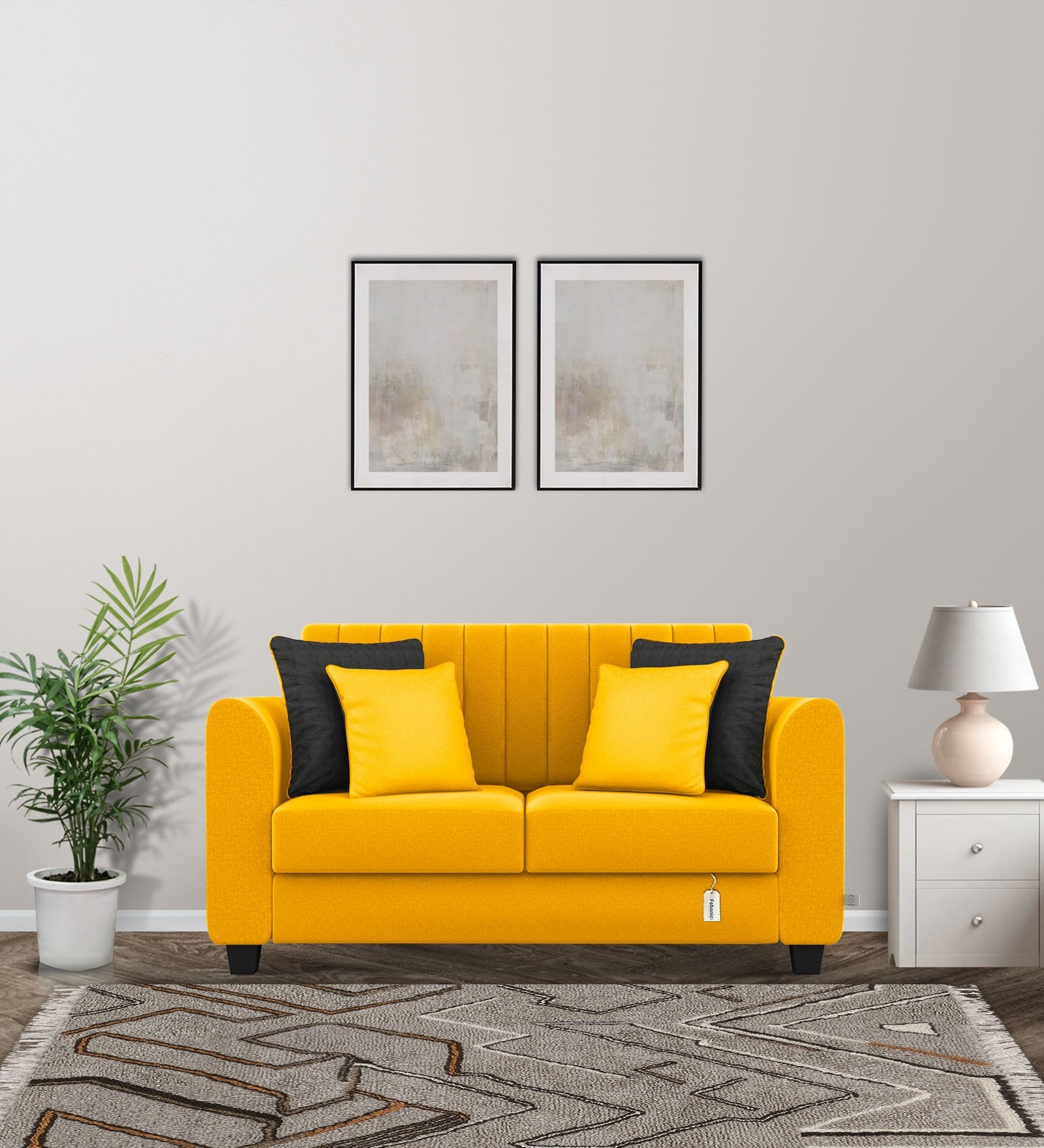 Cosmic Fabric 2 Seater Sofa in Bold Yellow Colour