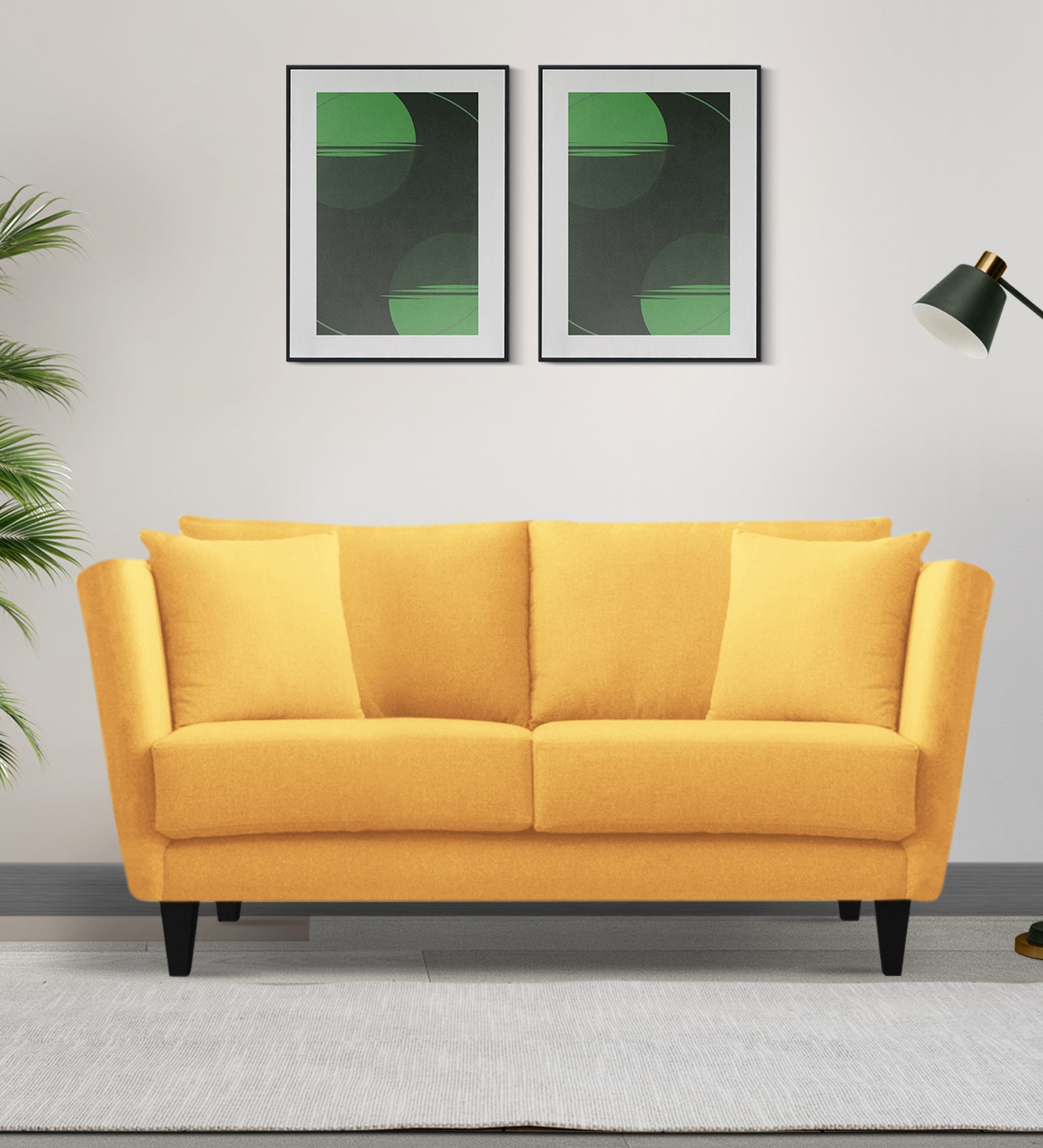 Norway Velvet 2 Seater Sofa In Turmeric Yellow Colour