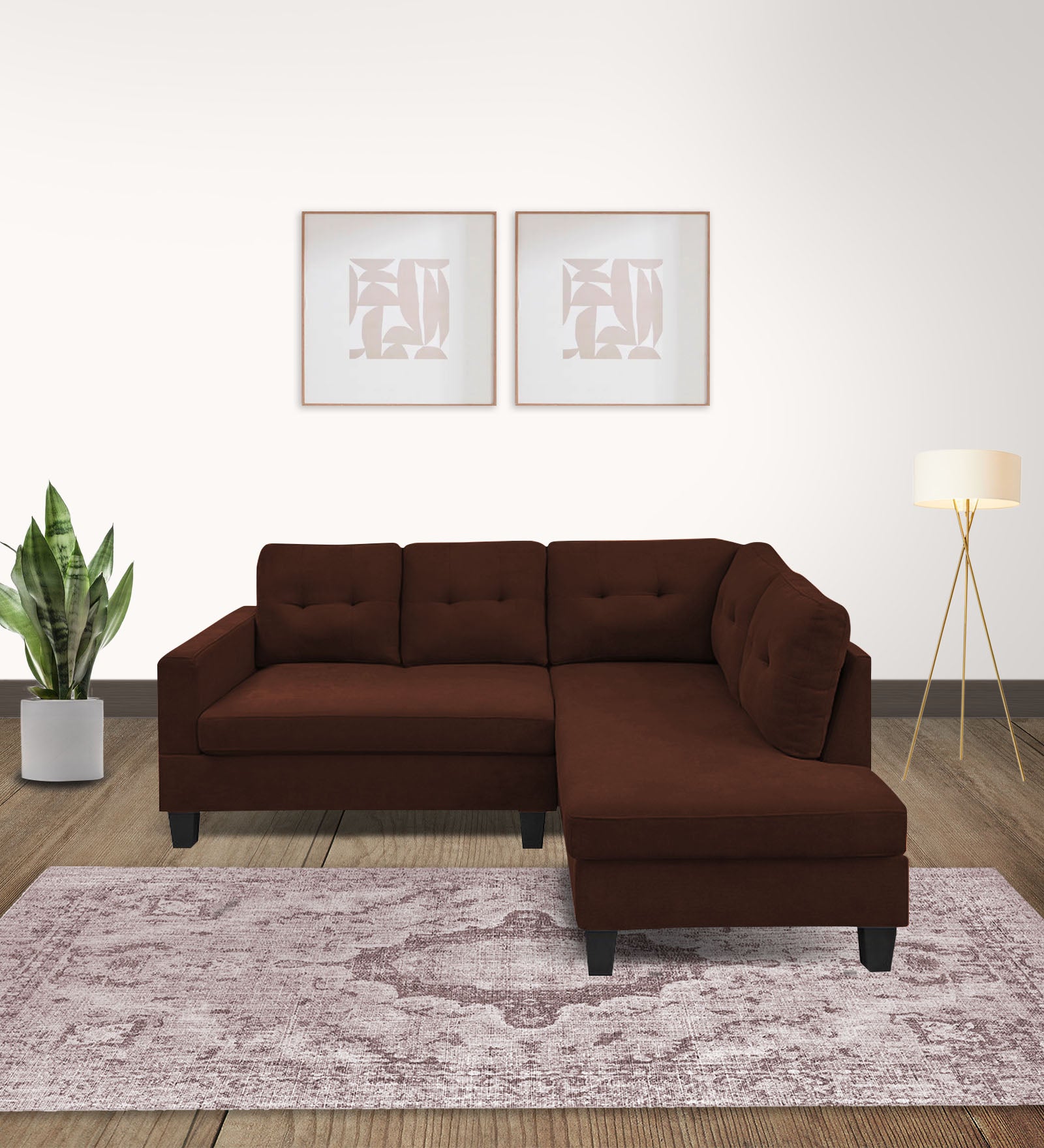 Thomas Fabric LHS Sectional Sofa (2+Lounger) in Coffee Brown Colour