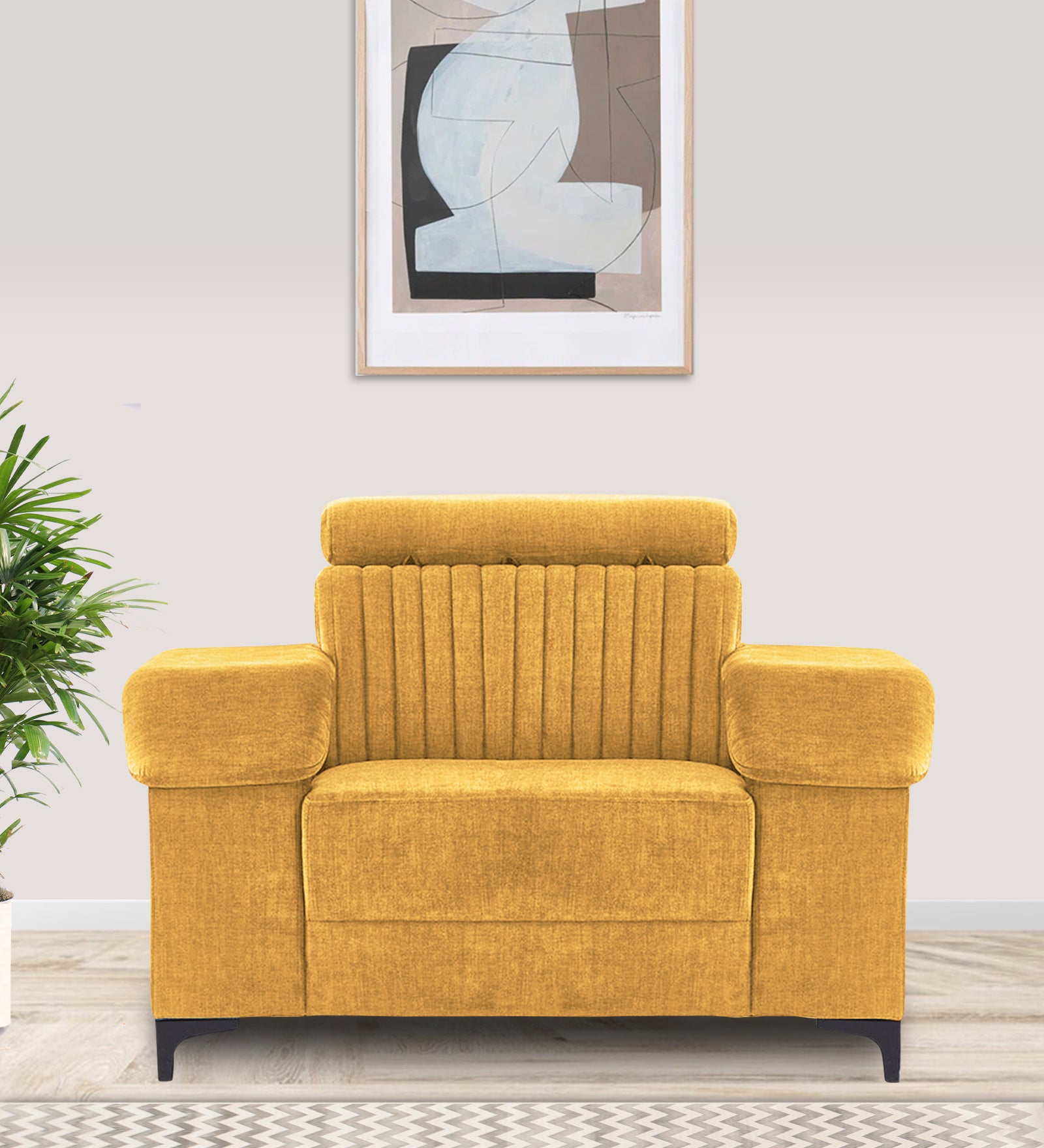 Draco Fabric 1 Seater Sofa in Blush Yellow Colour