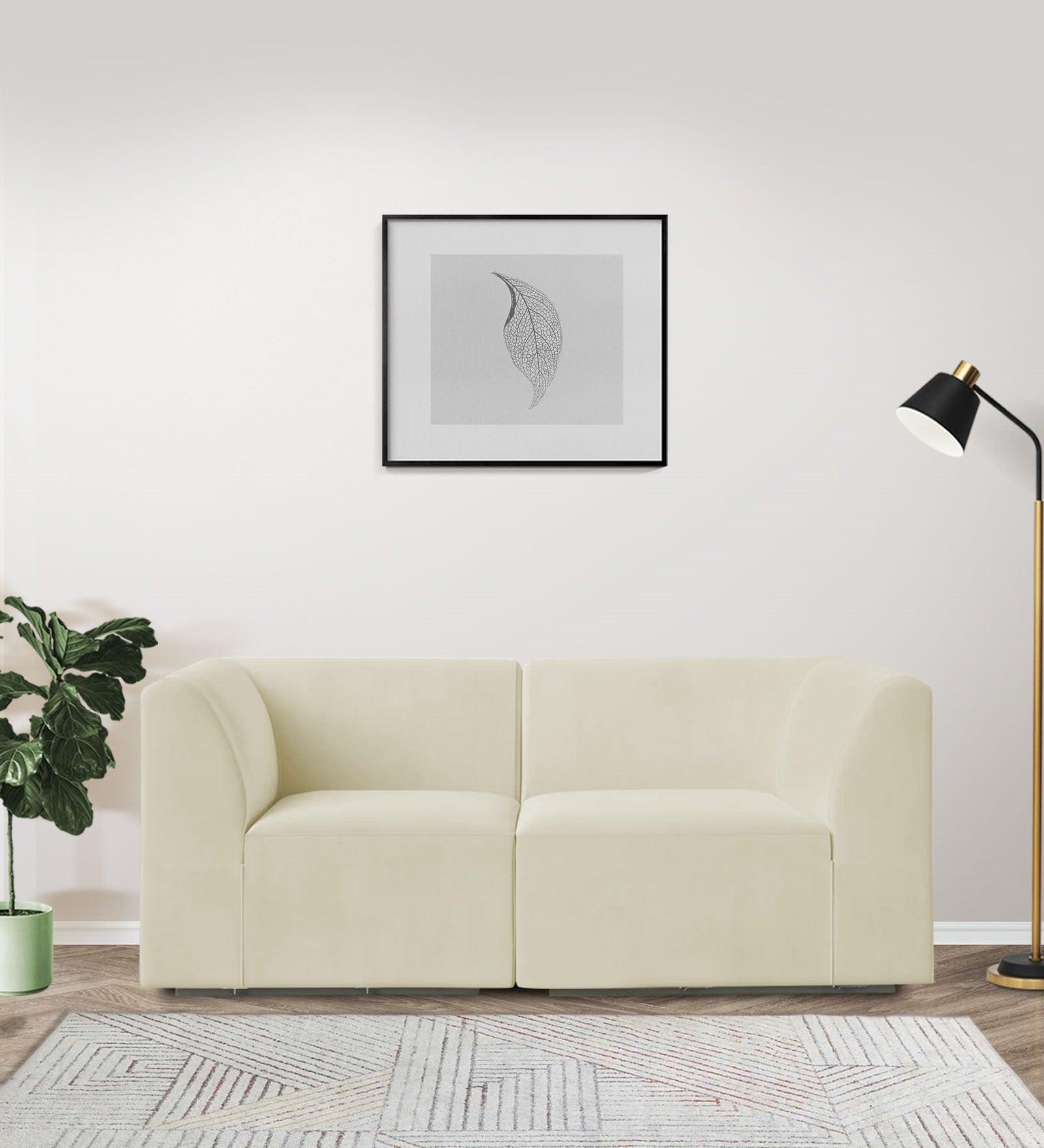 Bufa Velvet 2 Seater Sofa in Warm White Colour With Storage