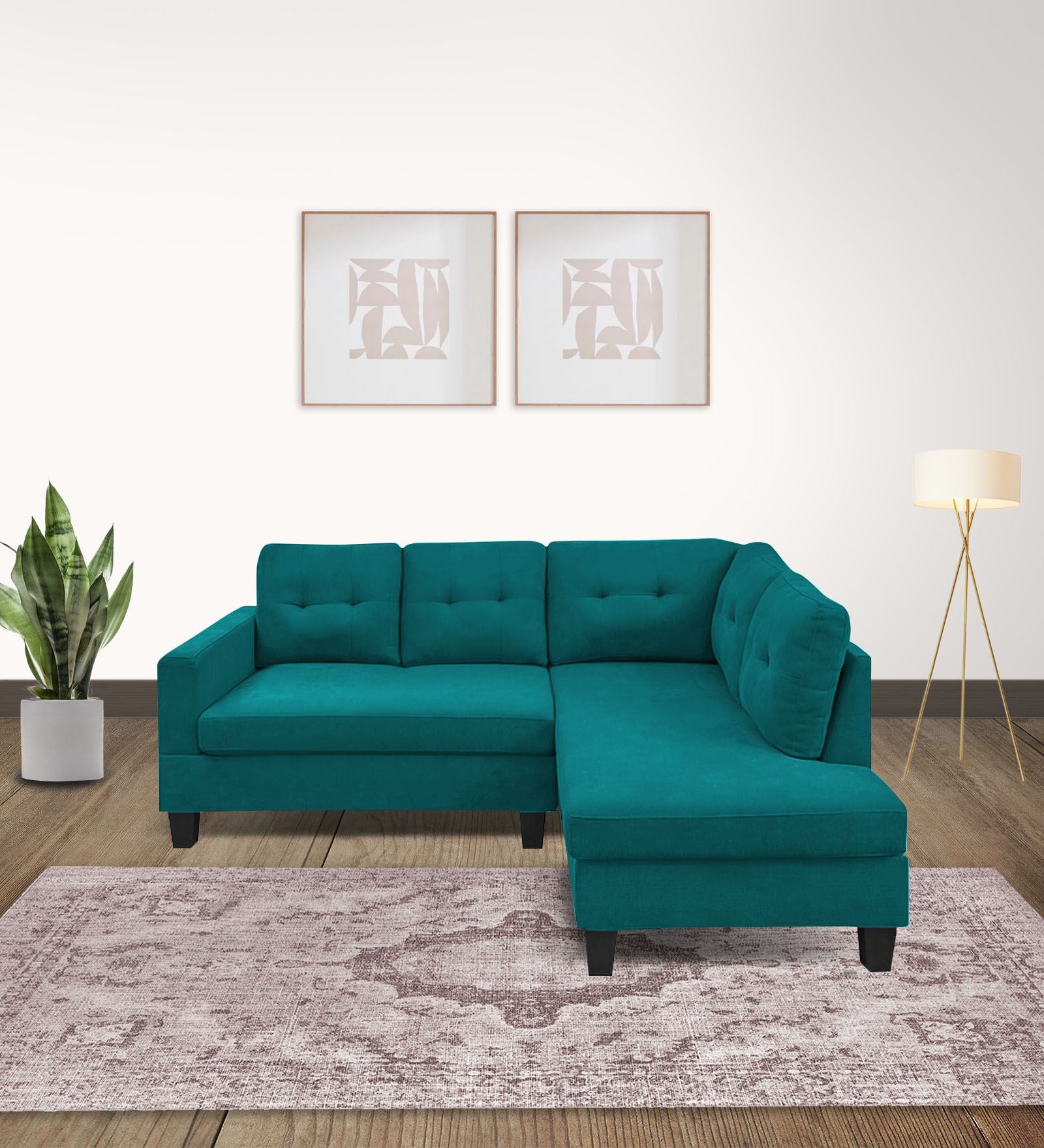 Thomas Fabric LHS Sectional Sofa (2+Lounger) in Sea Green Colour
