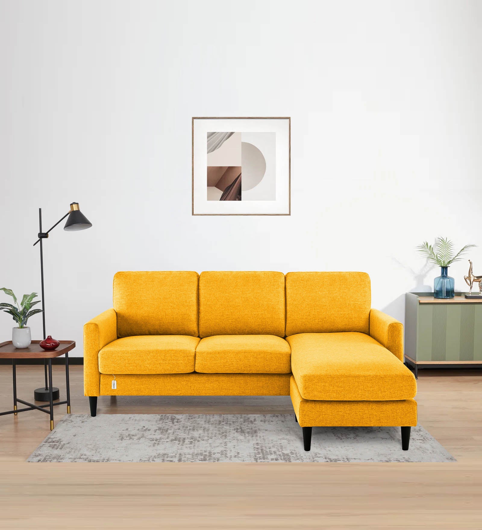 Romie Fabric LHS Sectional Sofa (2+Lounger) in Bold Yellow Colour