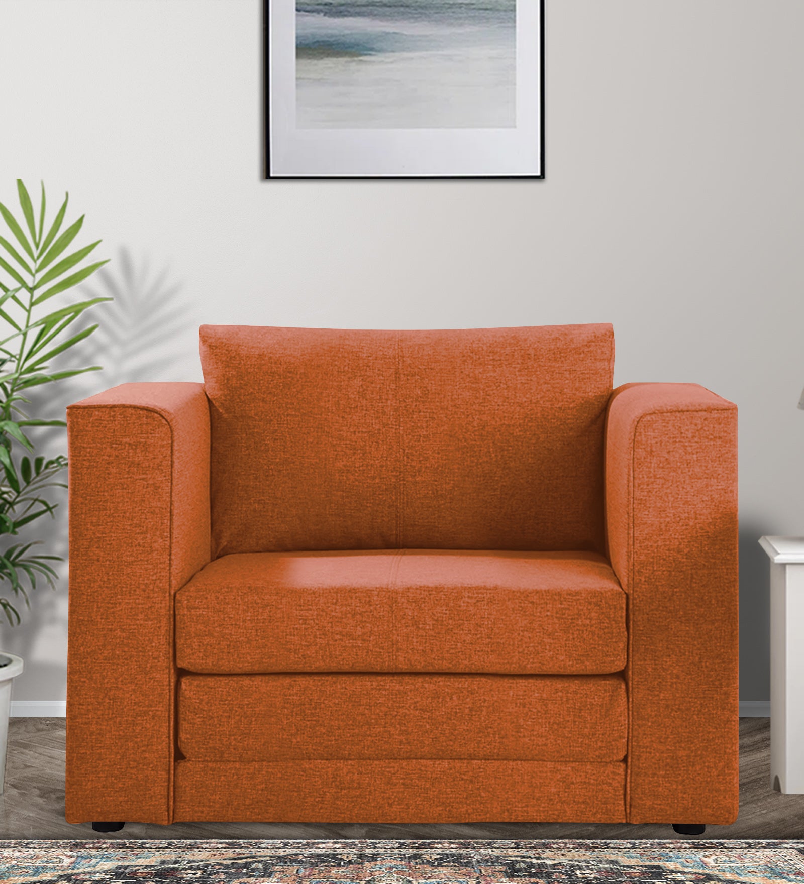 Kenia Fabric 1 Seater Convertible Sofa Cum Bed in Vivid Orange Colour