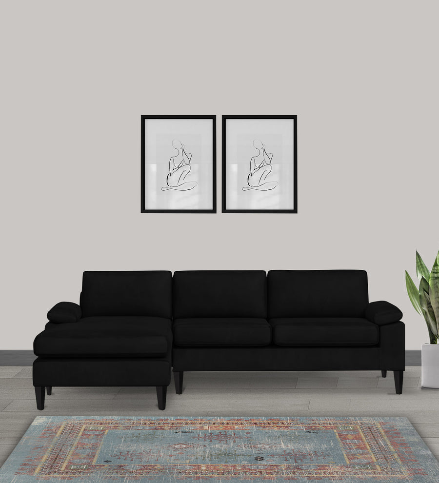 Vegas  RHS  (3+Lounger) Velvet Sectional Sofa - Adam Black by Febonic Living