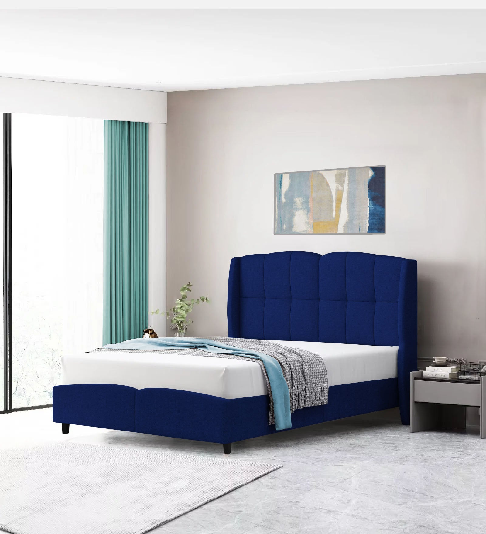 Jovi Velvet Single Size Bed In Royal Blue In Colour