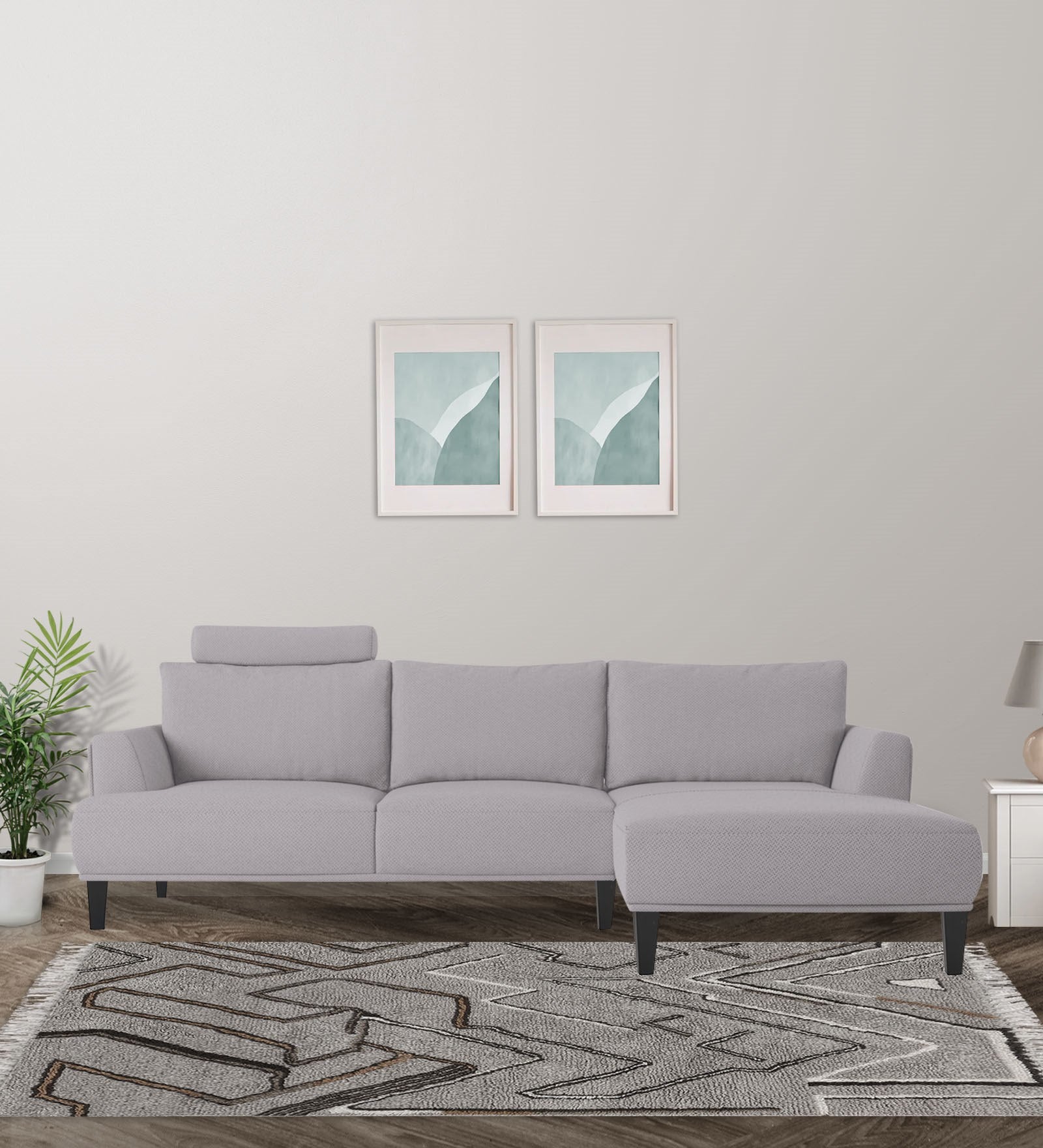 Como Fabric LHS Sectional Sofa (3+Lounger) in Lit Grey Colour