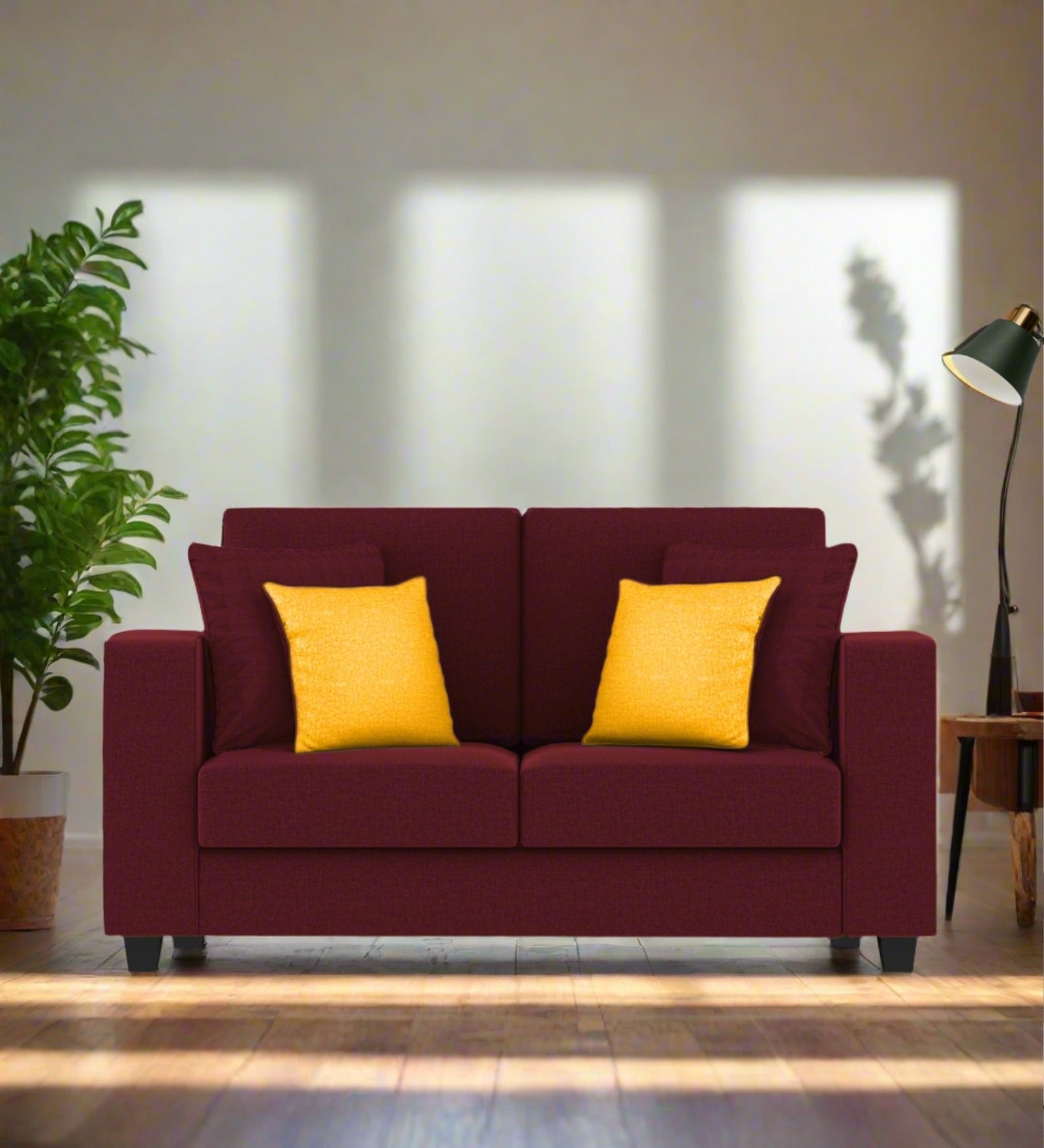 Nabi Fabric 2 Seater Sofa In Blood Maroon Colour