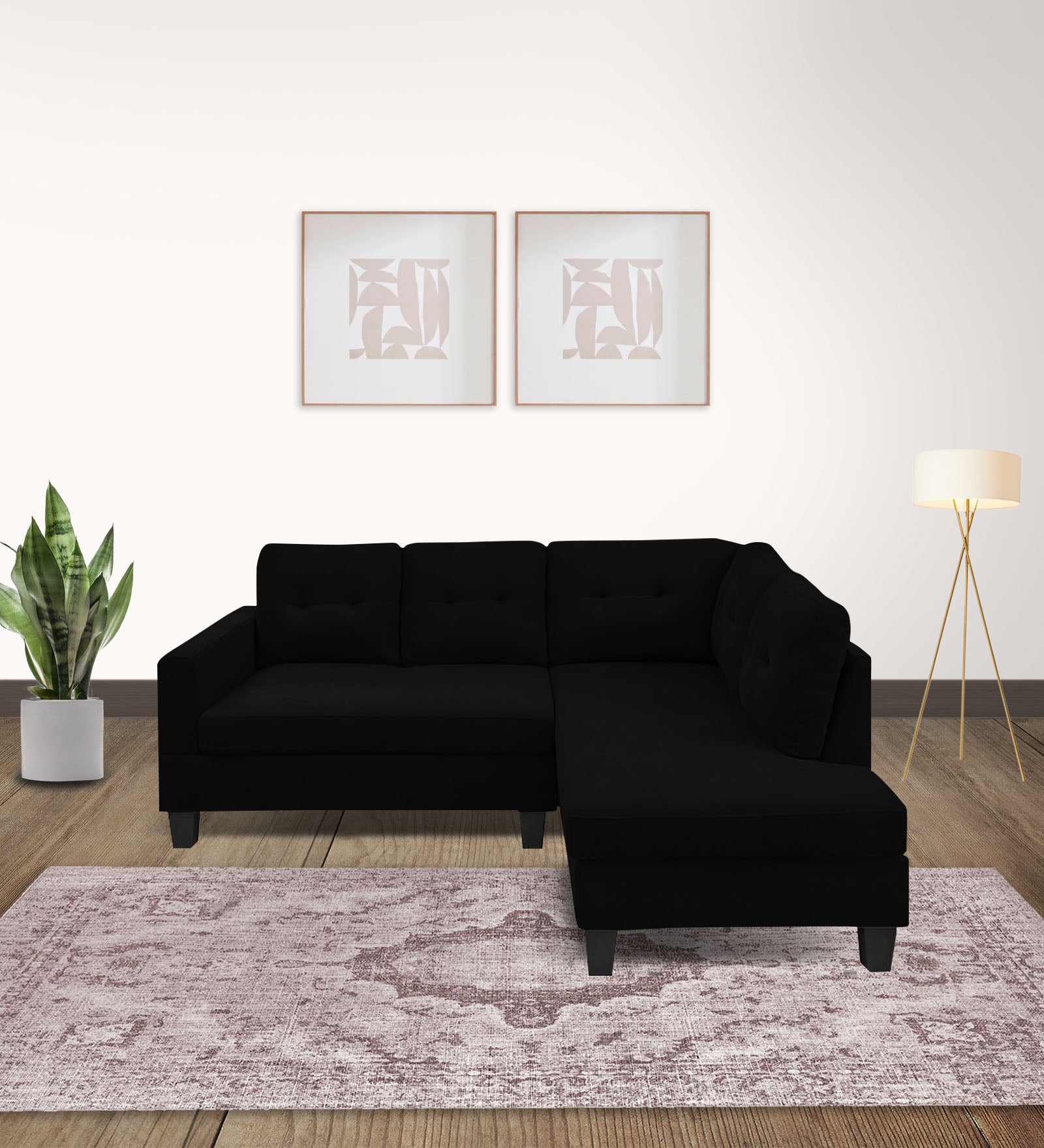 Thomas Fabric LHS Sectional Sofa (2+Lounger) in Zed Black Colour