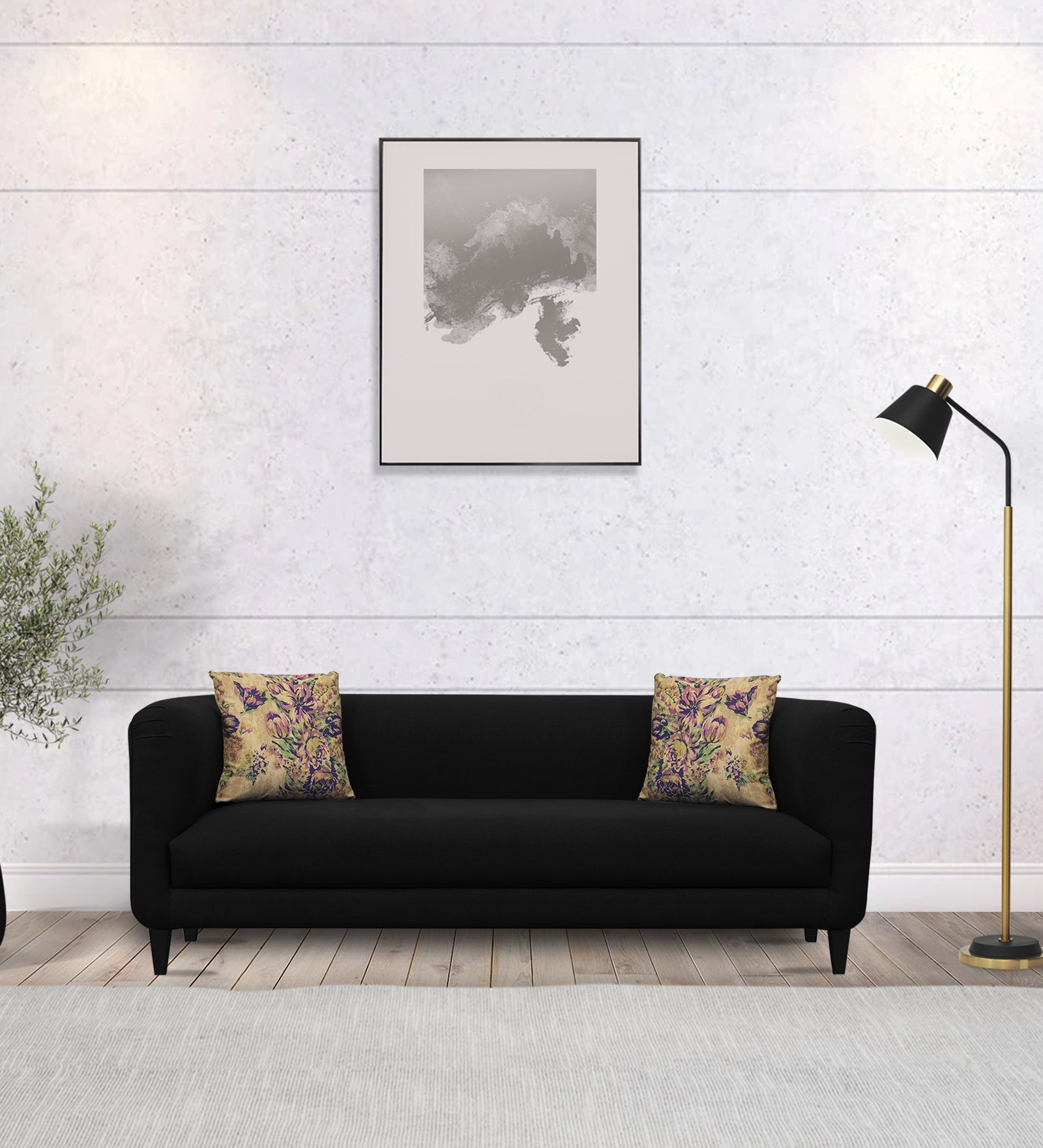 Niki Fabric 3 Seater Sofa in Zed Black Colour