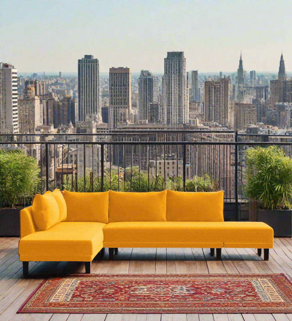 Ira Fabric RHS 6 Seater Convertible Sofa Cum Bed In Bold Yellow Colour