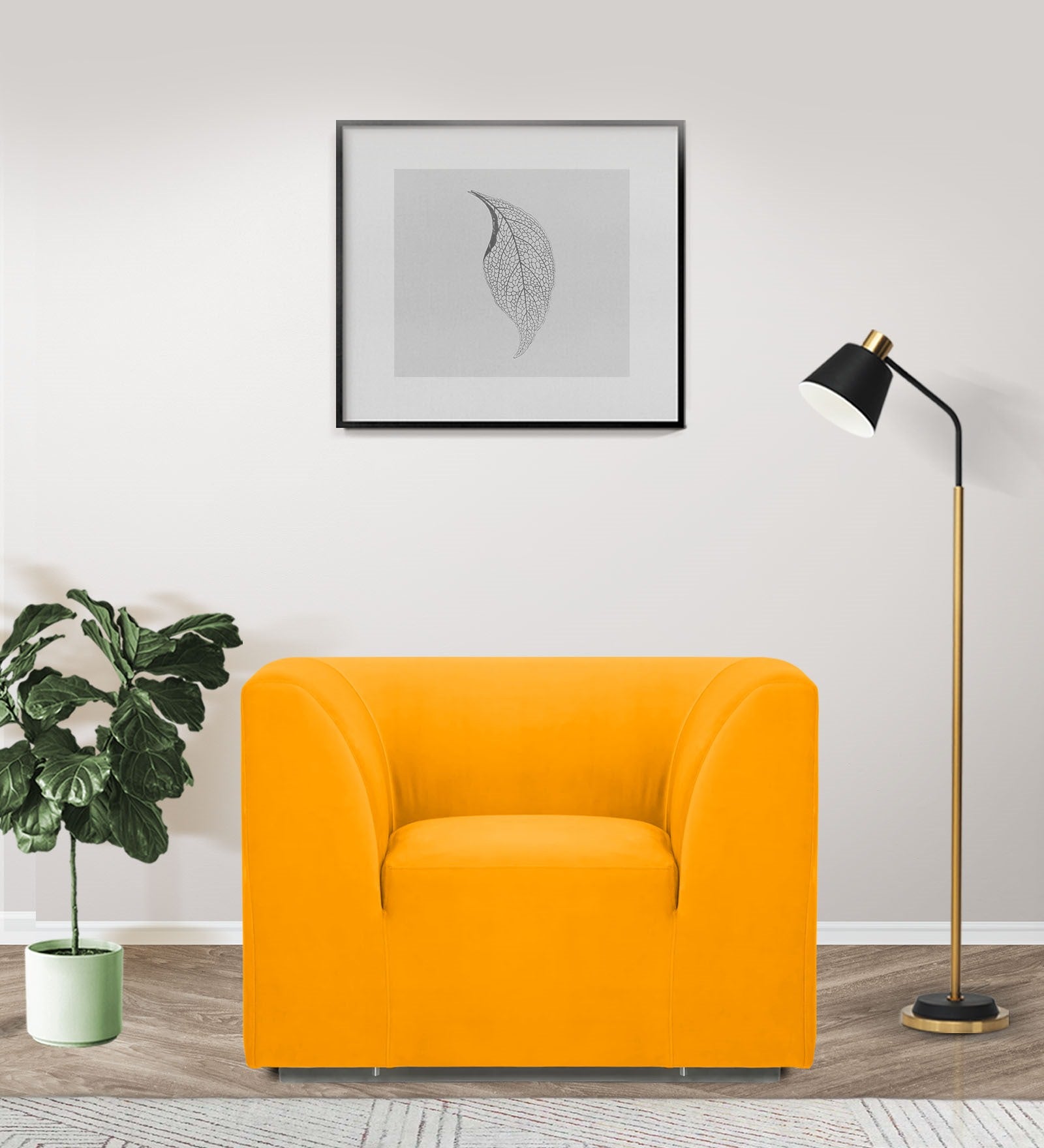 Bufa Velvet 1 Seater Sofa in Saffron yellow Colour