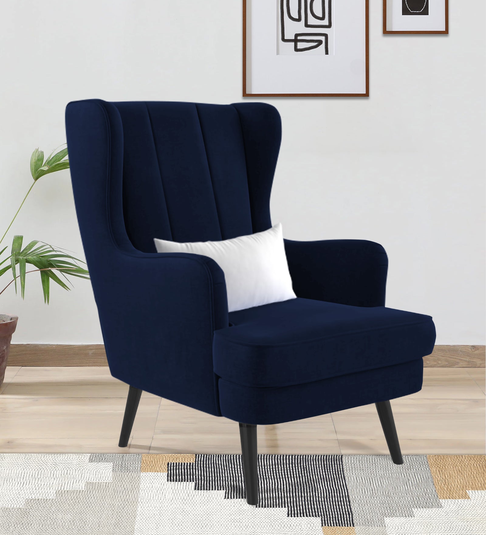 Niya Velvet 1 Seater Wing Chair in Dark Blue Colour