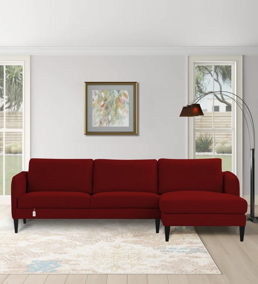 Piku  LHS  (3+Lounger) Fabric Sectional Sofa - Blood Maroon by Febonic Living