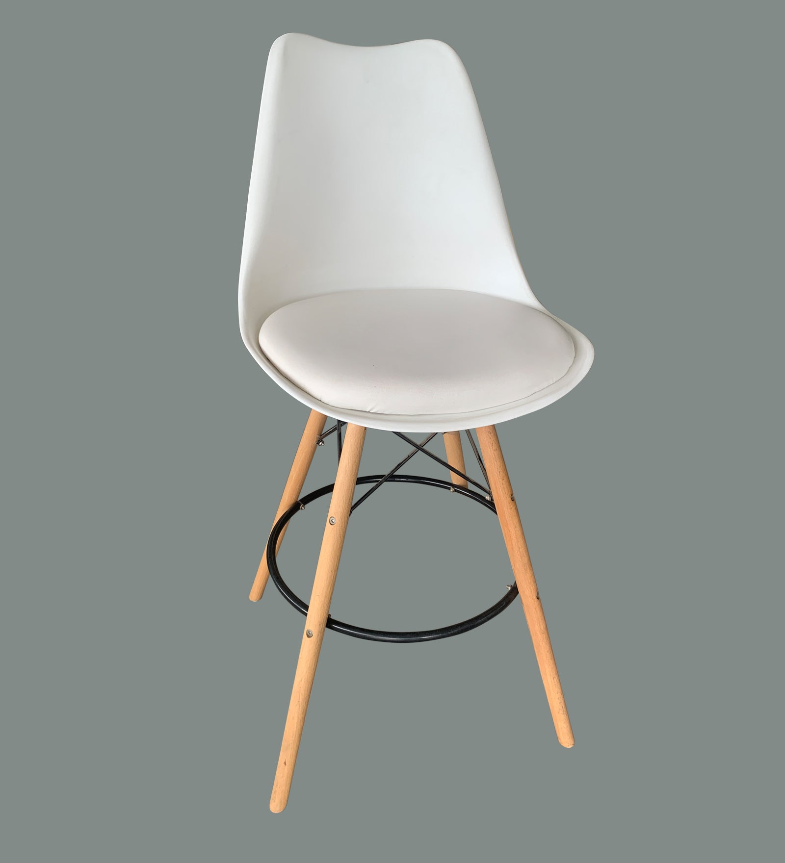 Retro Plastic Bar Chair In Cream White Colour With Leather Finish - Febonic Living
