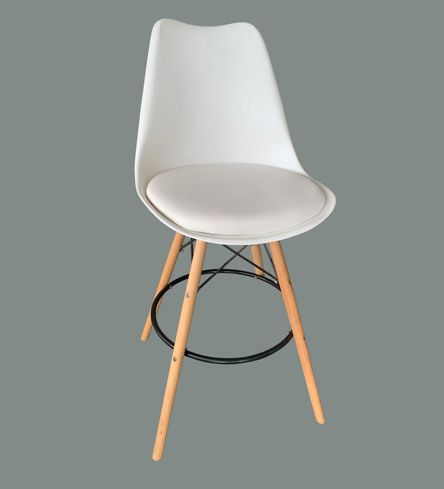 Retro Plastic Bar Chair In Cream White Colour With Leather Finish - Febonic Living