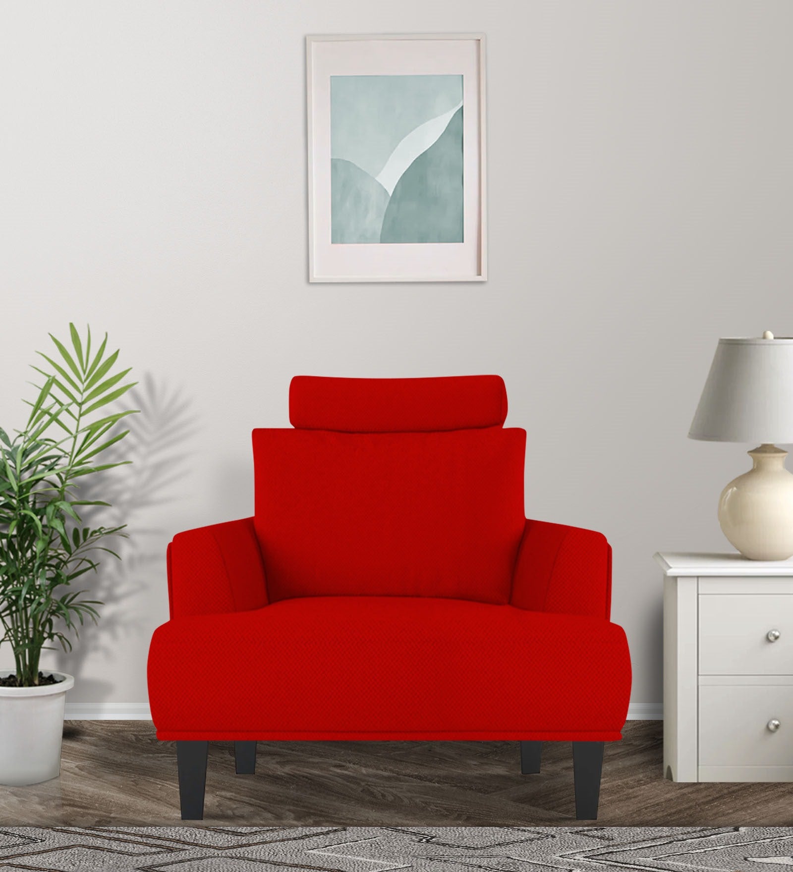 Como Fabric 1 Seater Sofa in Ruby Red Colour