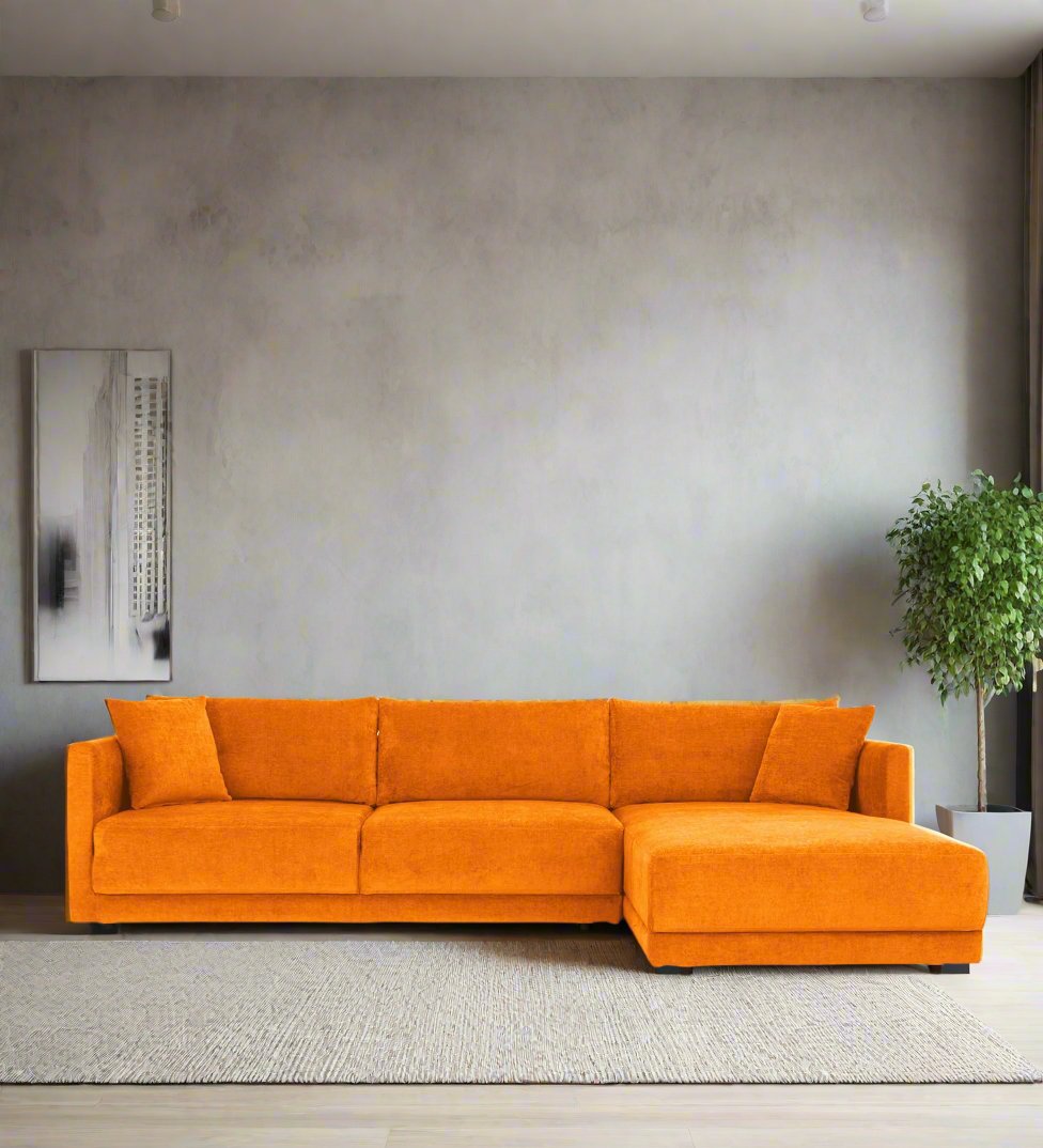 Northern Fabric LHS Sectional Sofa (3+Lounger) in Vivid orange Colour