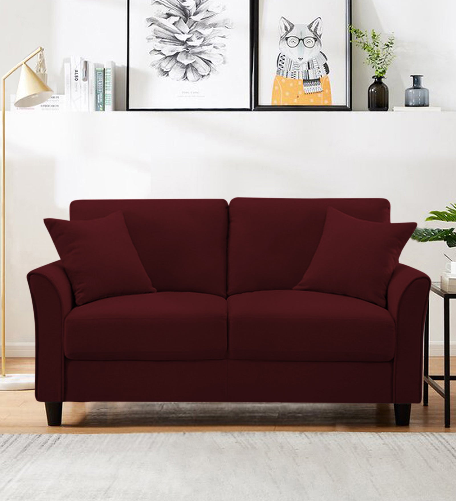 Daroo Velvet 2 Seater Sofa In Blood Maroon Colour